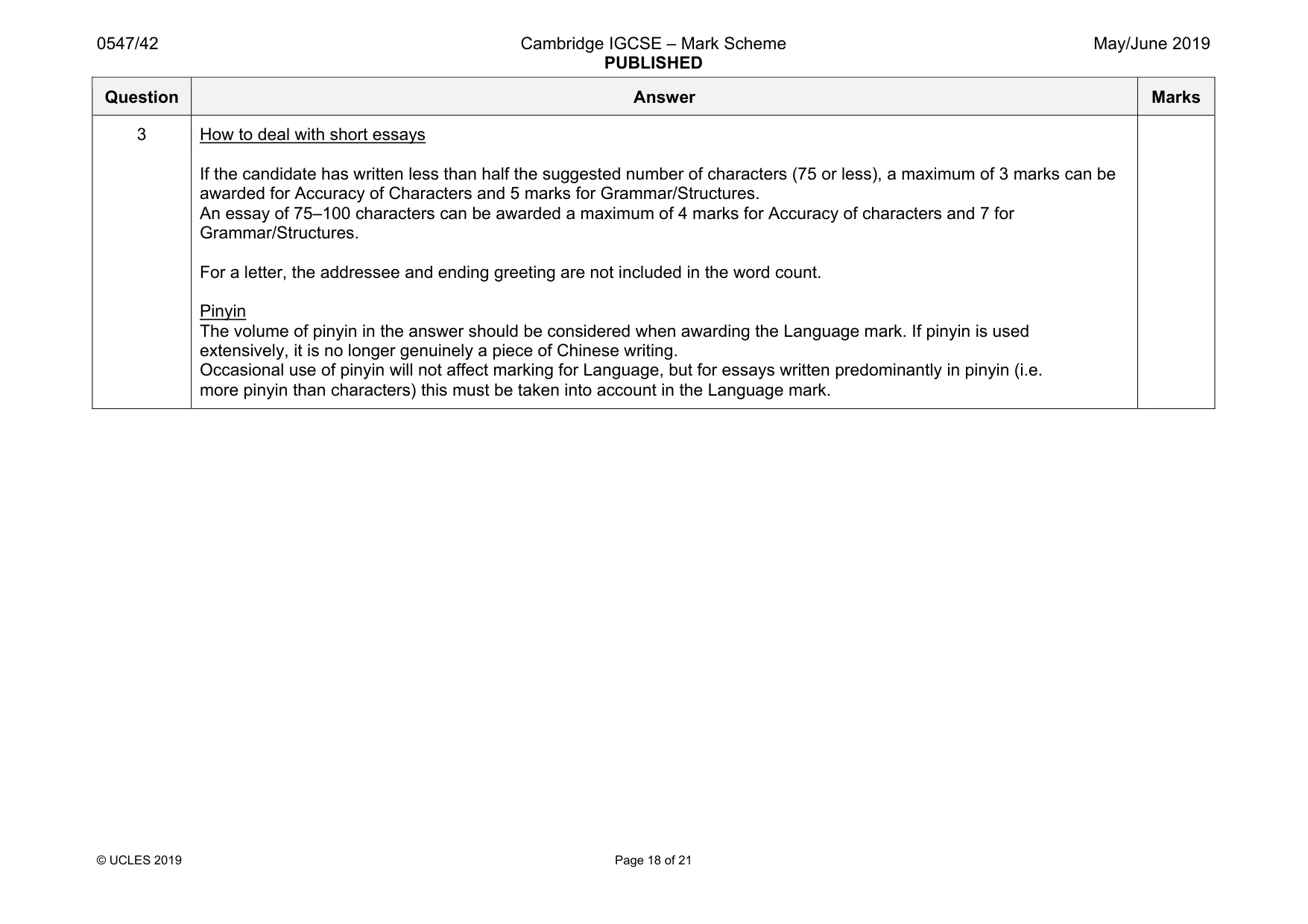 Mark scheme, page 18 of 21