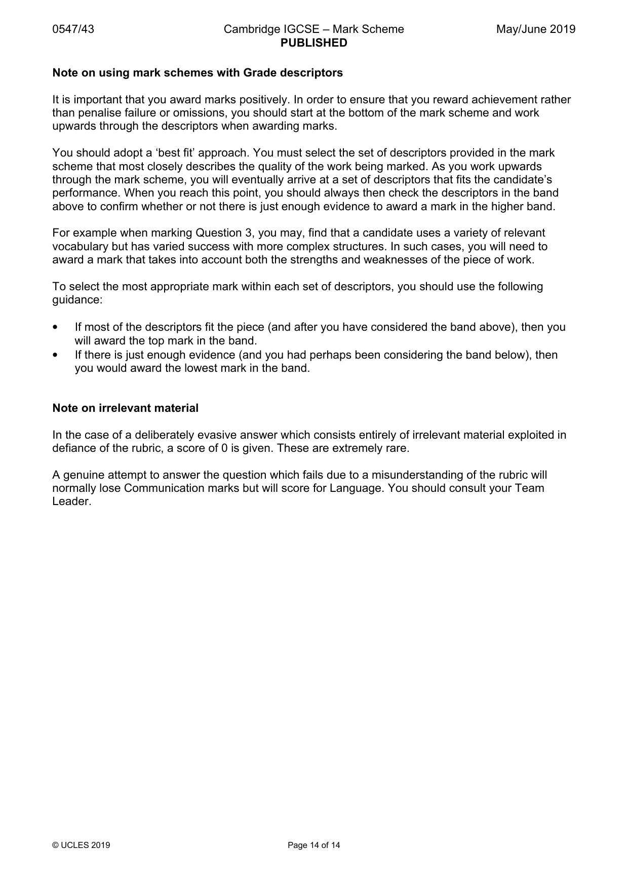 Mark scheme, page 14 of 14