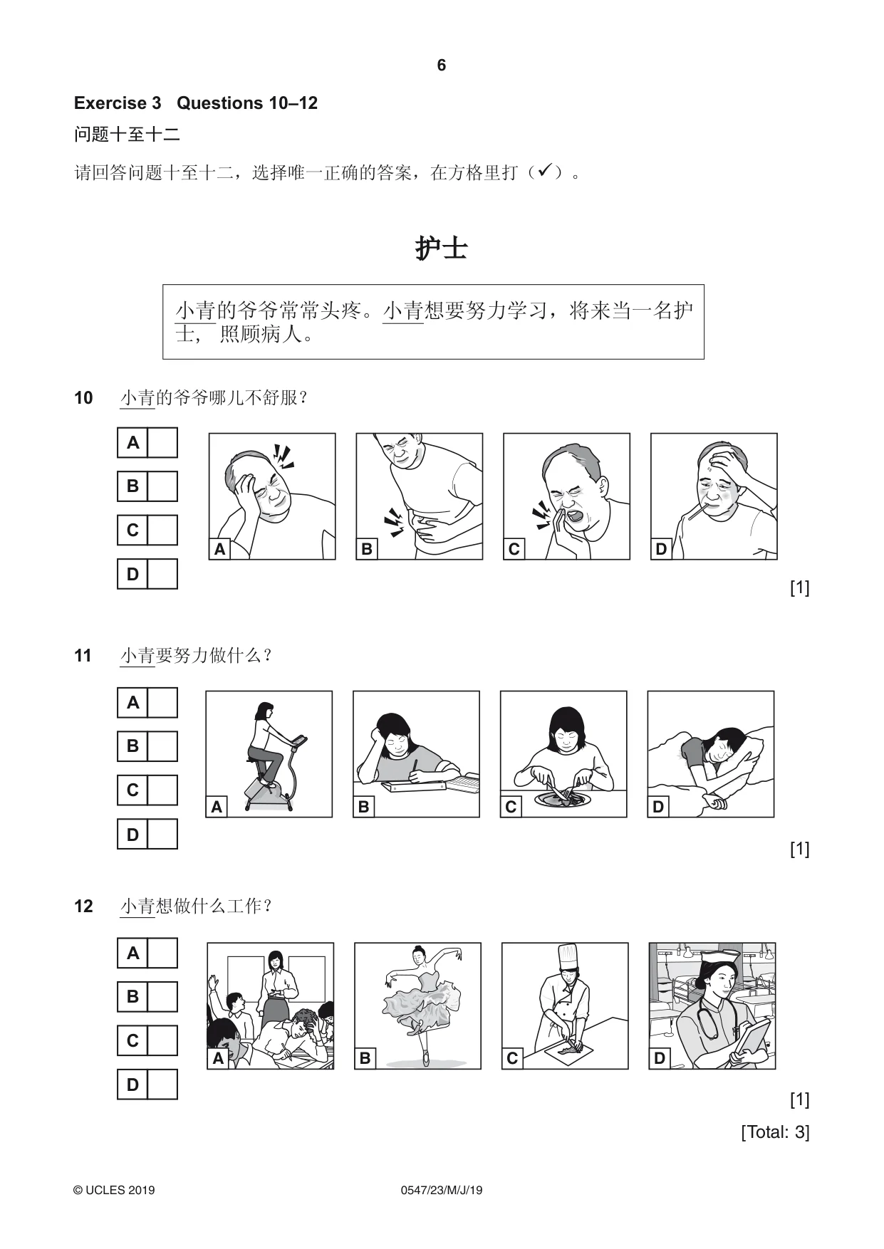 Cambridge IGCSE Chinese (Mandarin) - Foreign Language 0547 2019 May/June Paper 2 · Variant 3 question paper, page 6 of 16