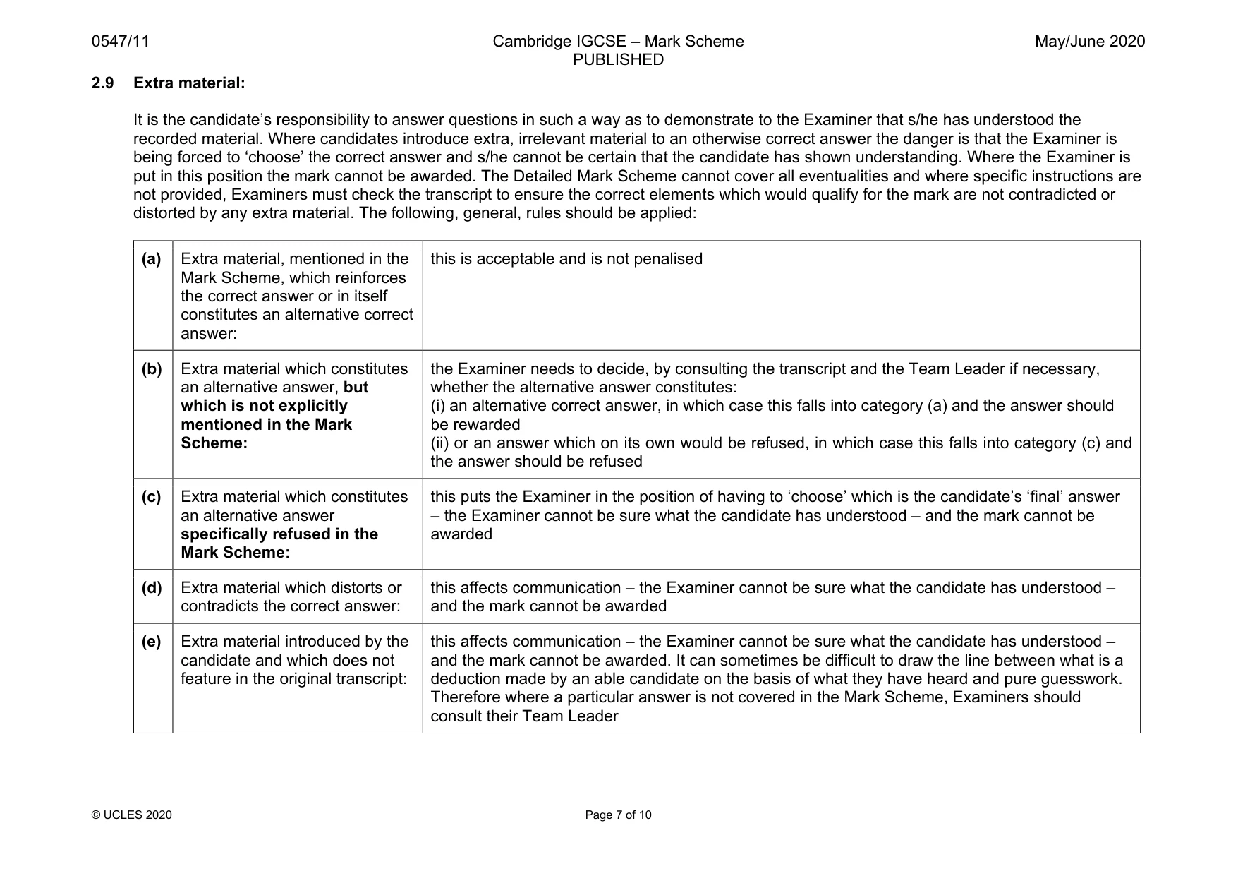 Mark scheme, page 7 of 10