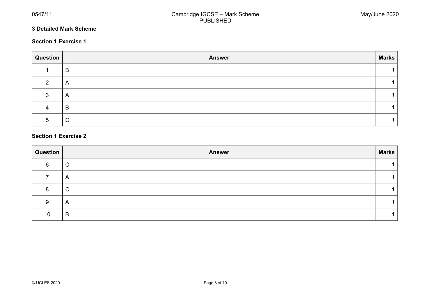 Mark scheme, page 8 of 10