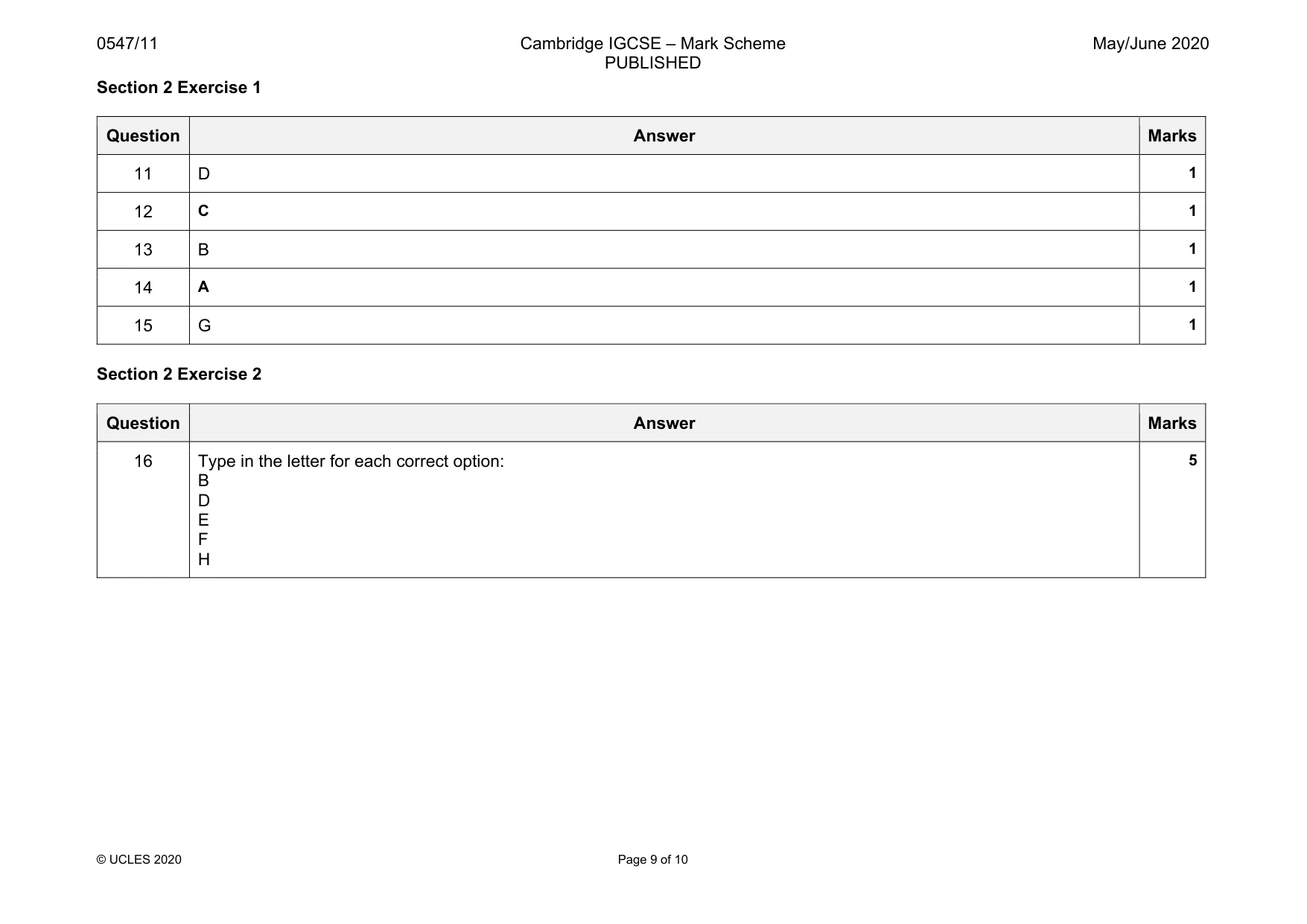 Mark scheme, page 9 of 10