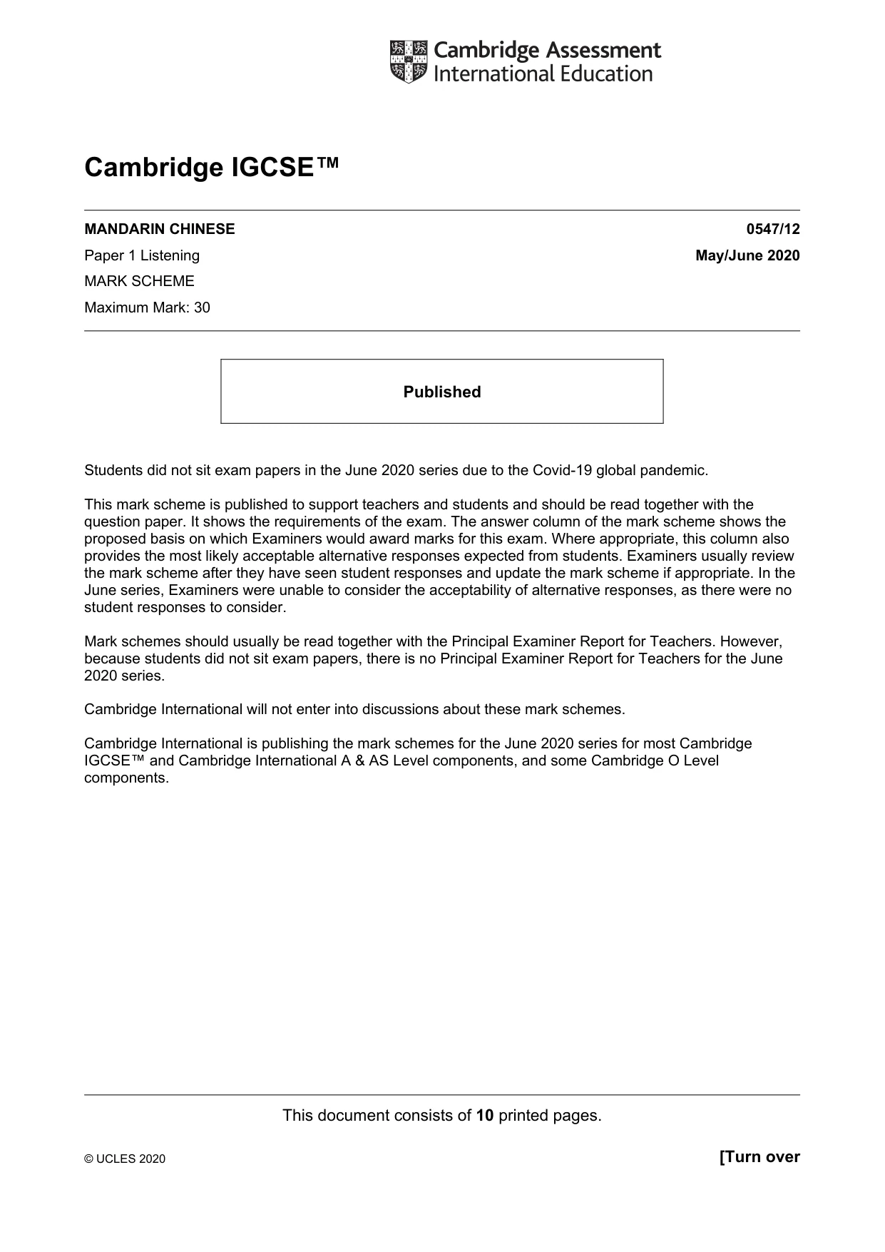 Mark scheme, page 1 of 10
