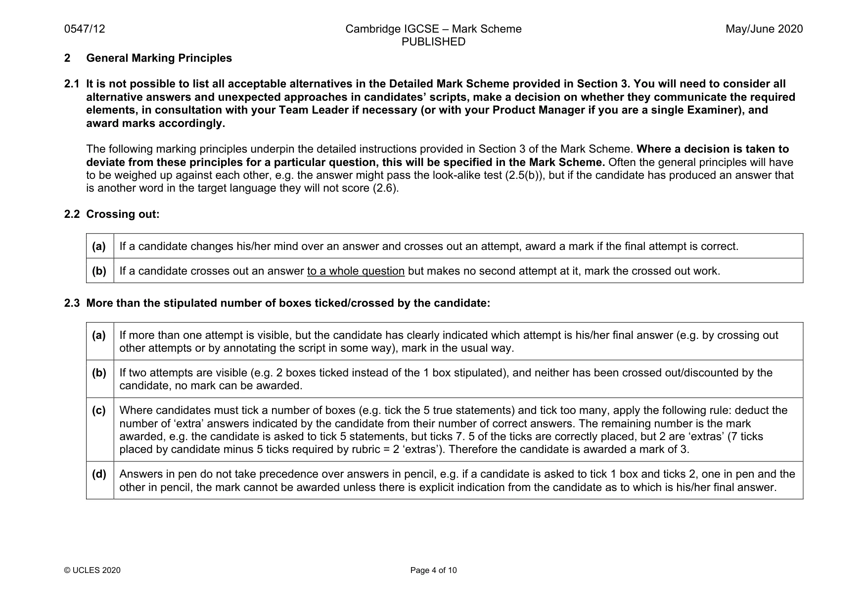 Mark scheme, page 4 of 10