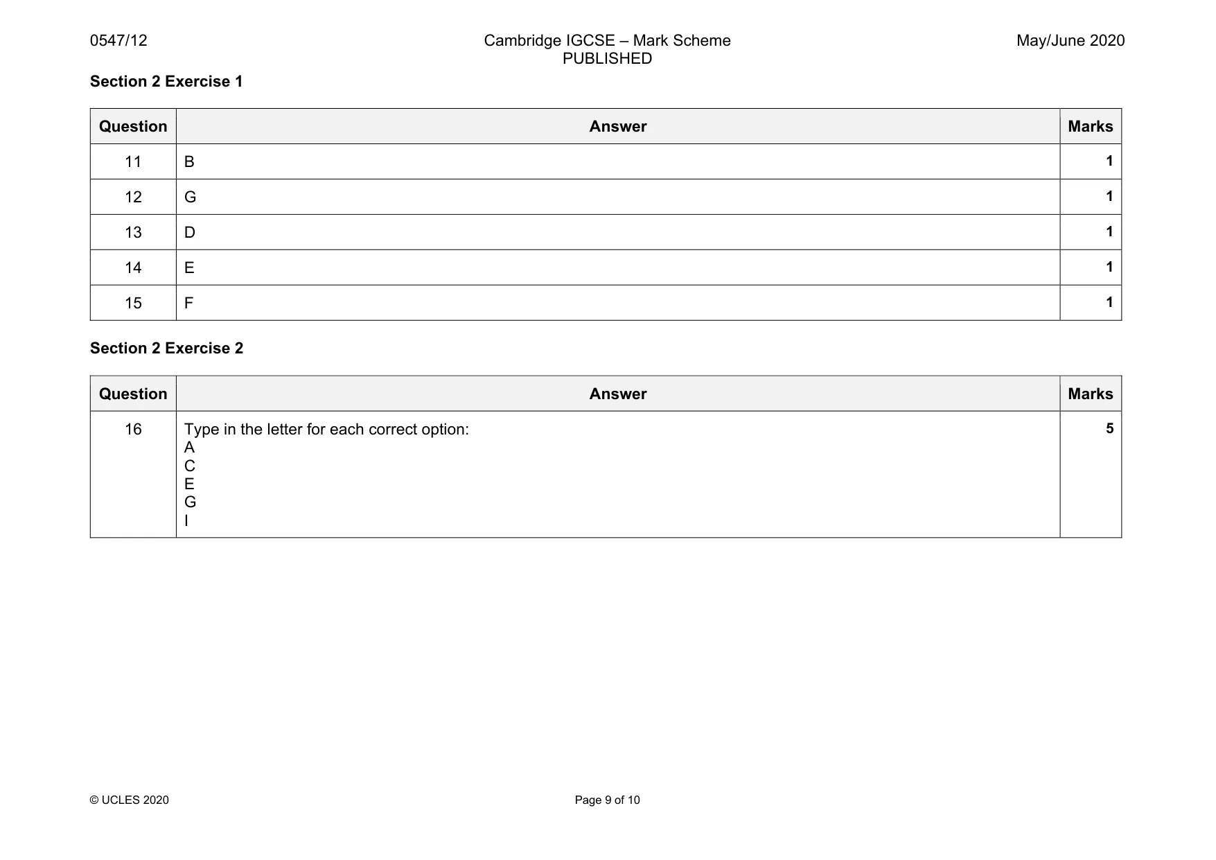 Mark scheme, page 9 of 10