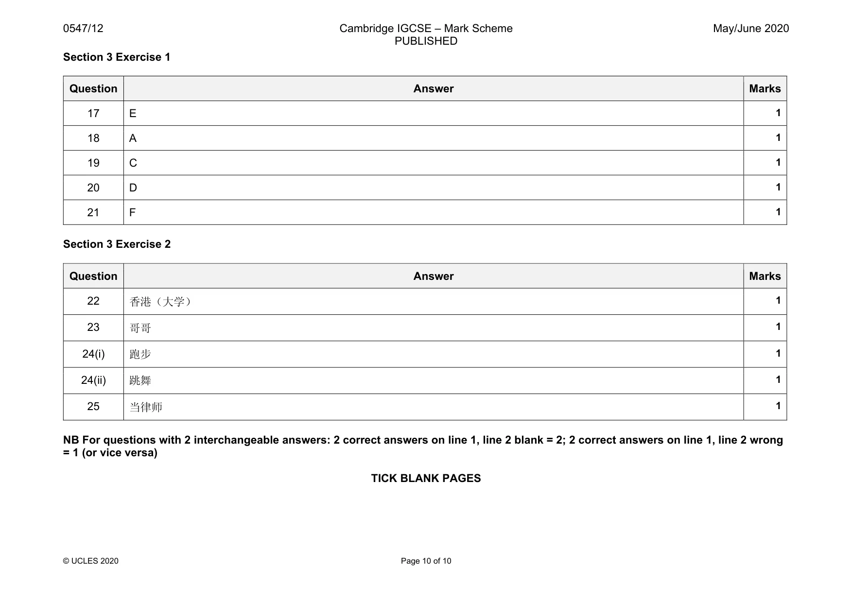 Mark scheme, page 10 of 10
