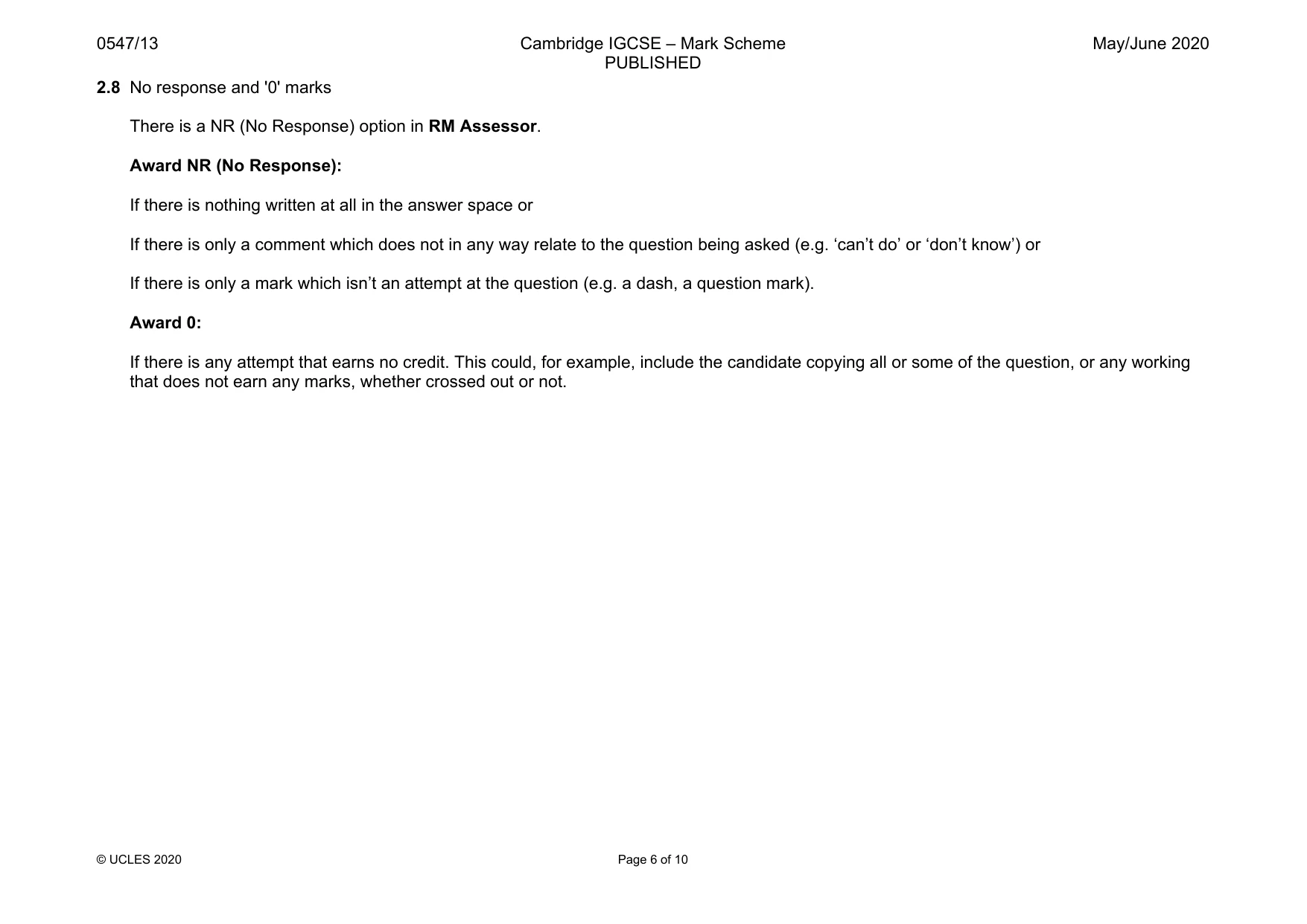 Mark scheme, page 6 of 10