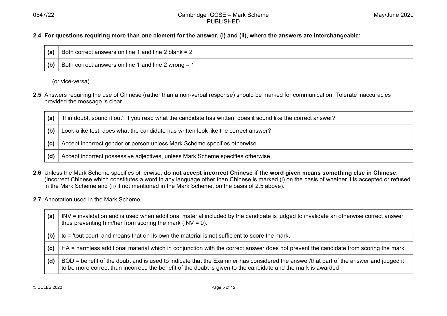 Mark scheme, page 5 of 12