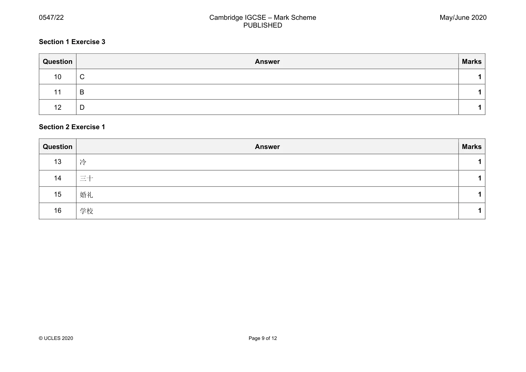 Mark scheme, page 9 of 12