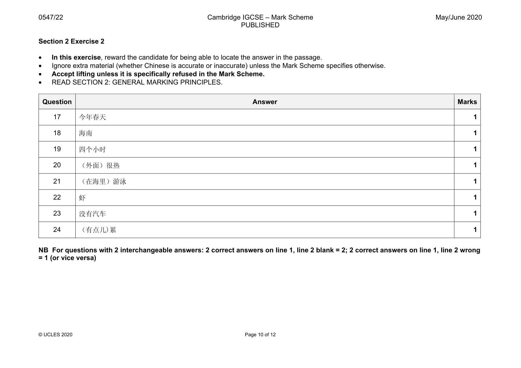Mark scheme, page 10 of 12