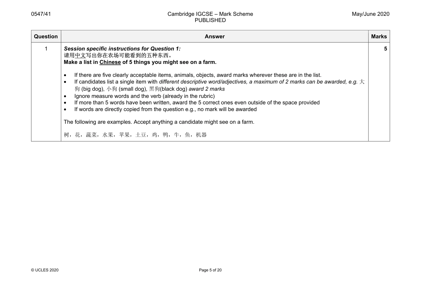 Mark scheme, page 5 of 20