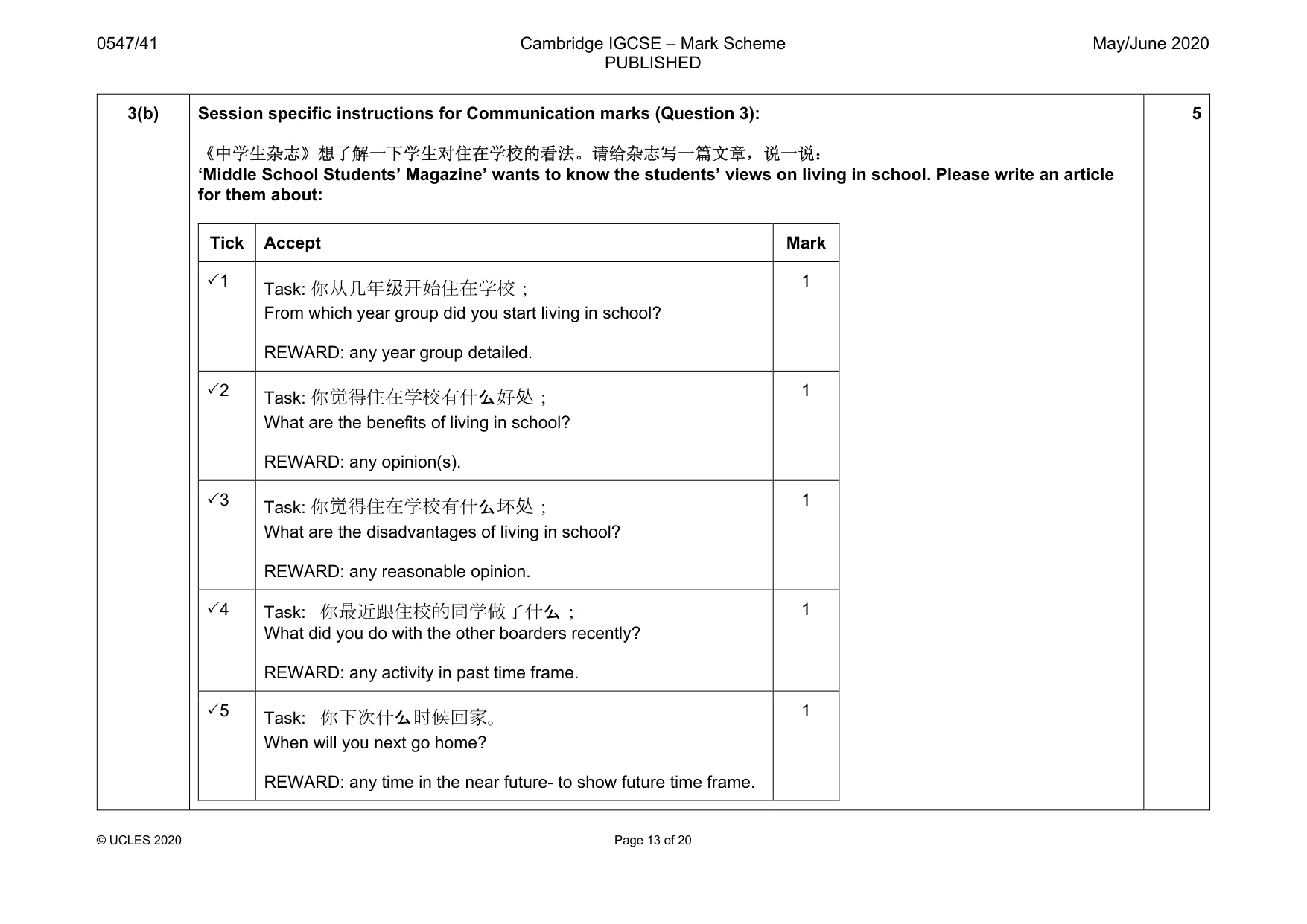 Mark scheme, page 13 of 20