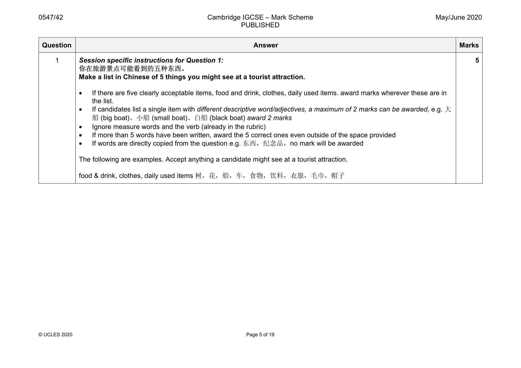 Mark scheme, page 5 of 19