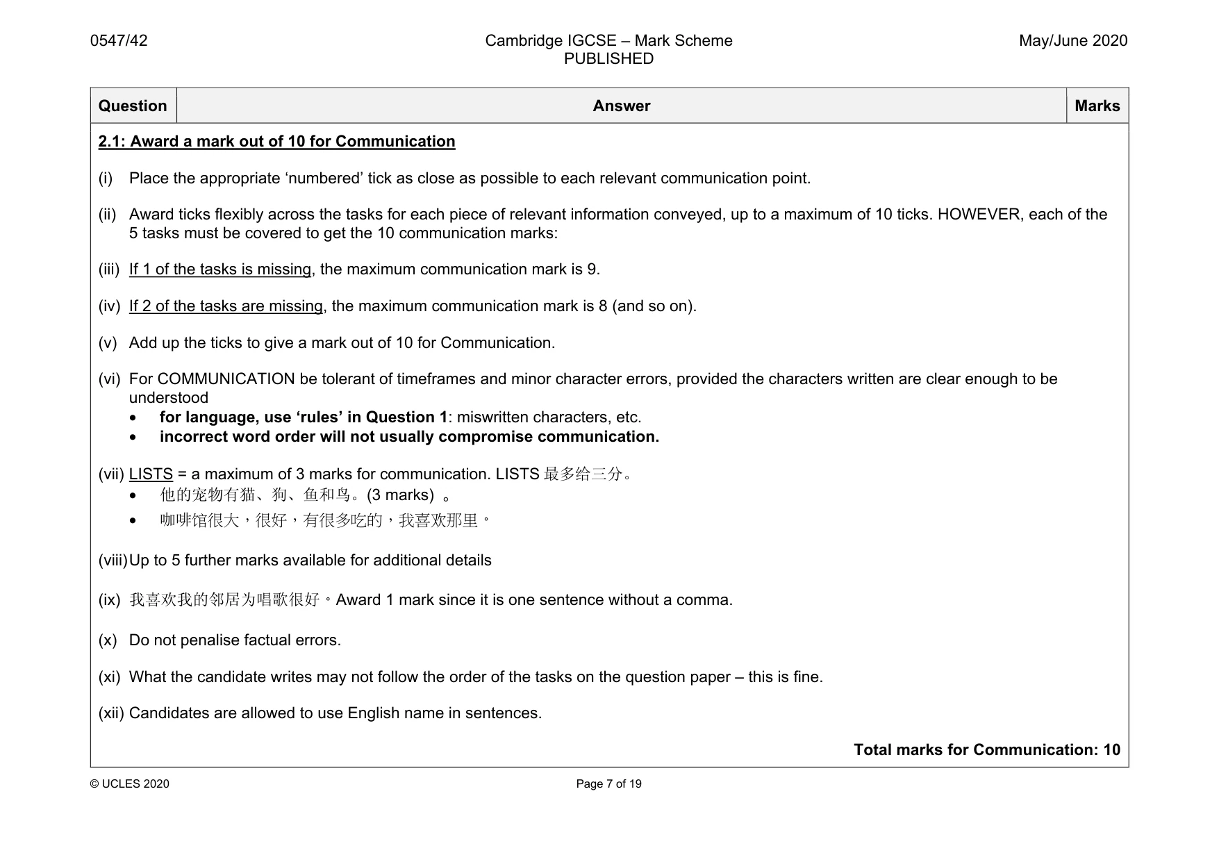 Mark scheme, page 7 of 19