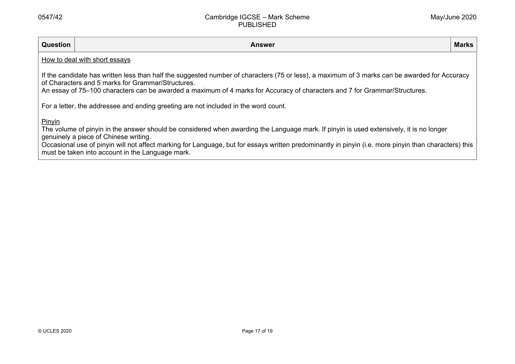 Mark scheme, page 17 of 19