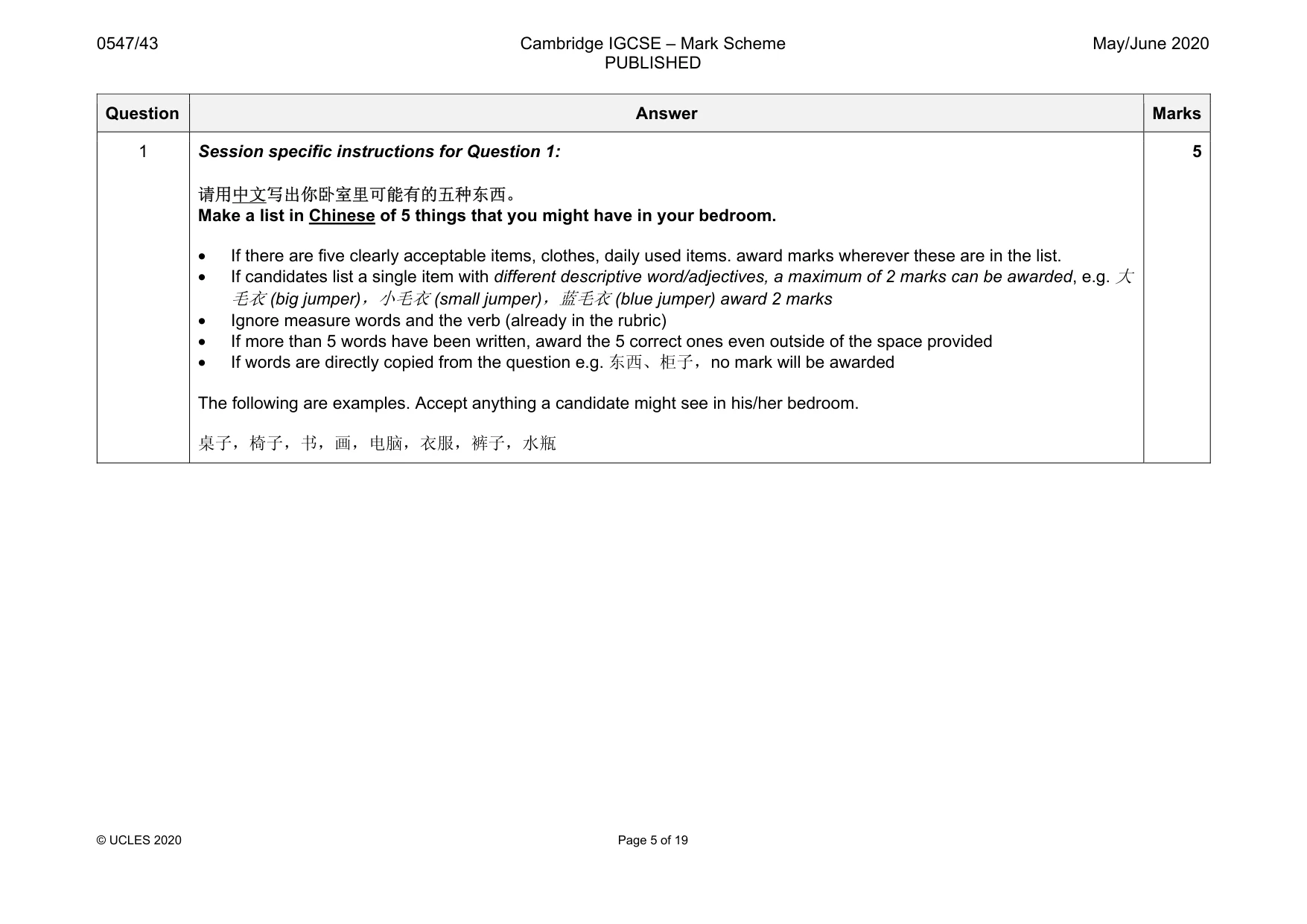 Mark scheme, page 5 of 19