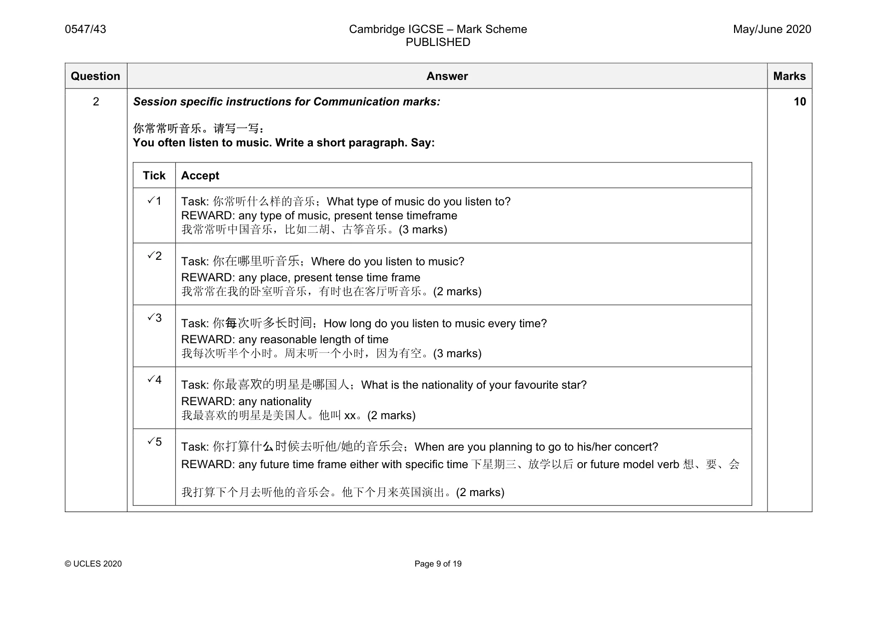 Mark scheme, page 9 of 19