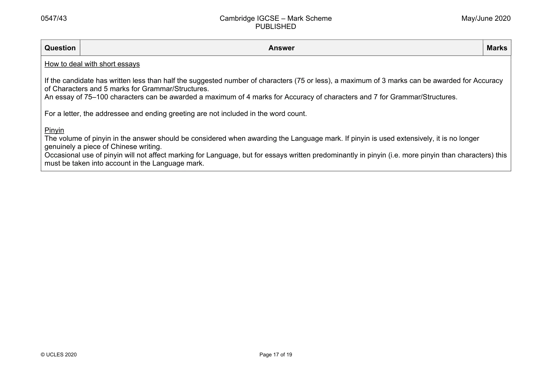 Mark scheme, page 17 of 19