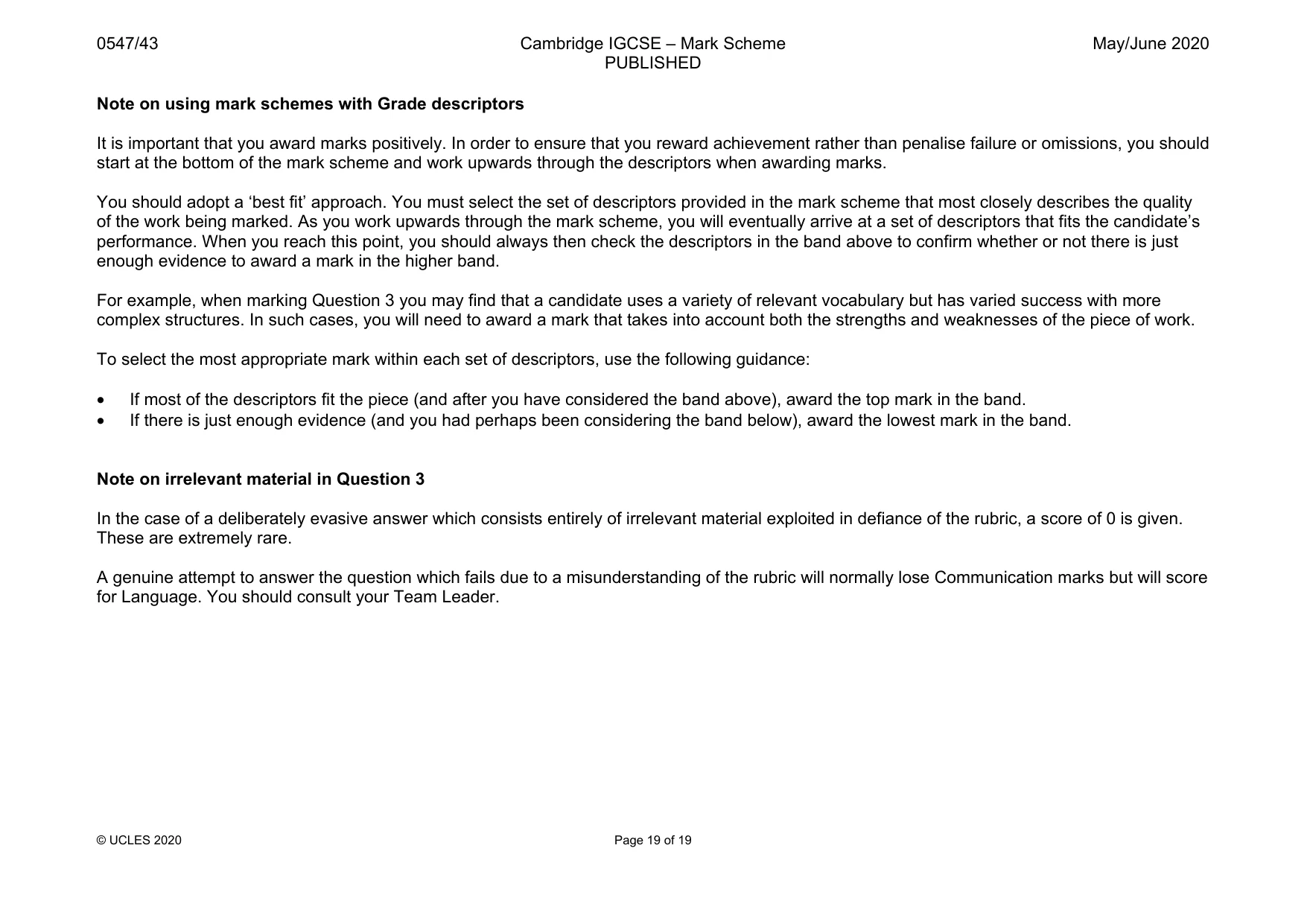 Mark scheme, page 19 of 19