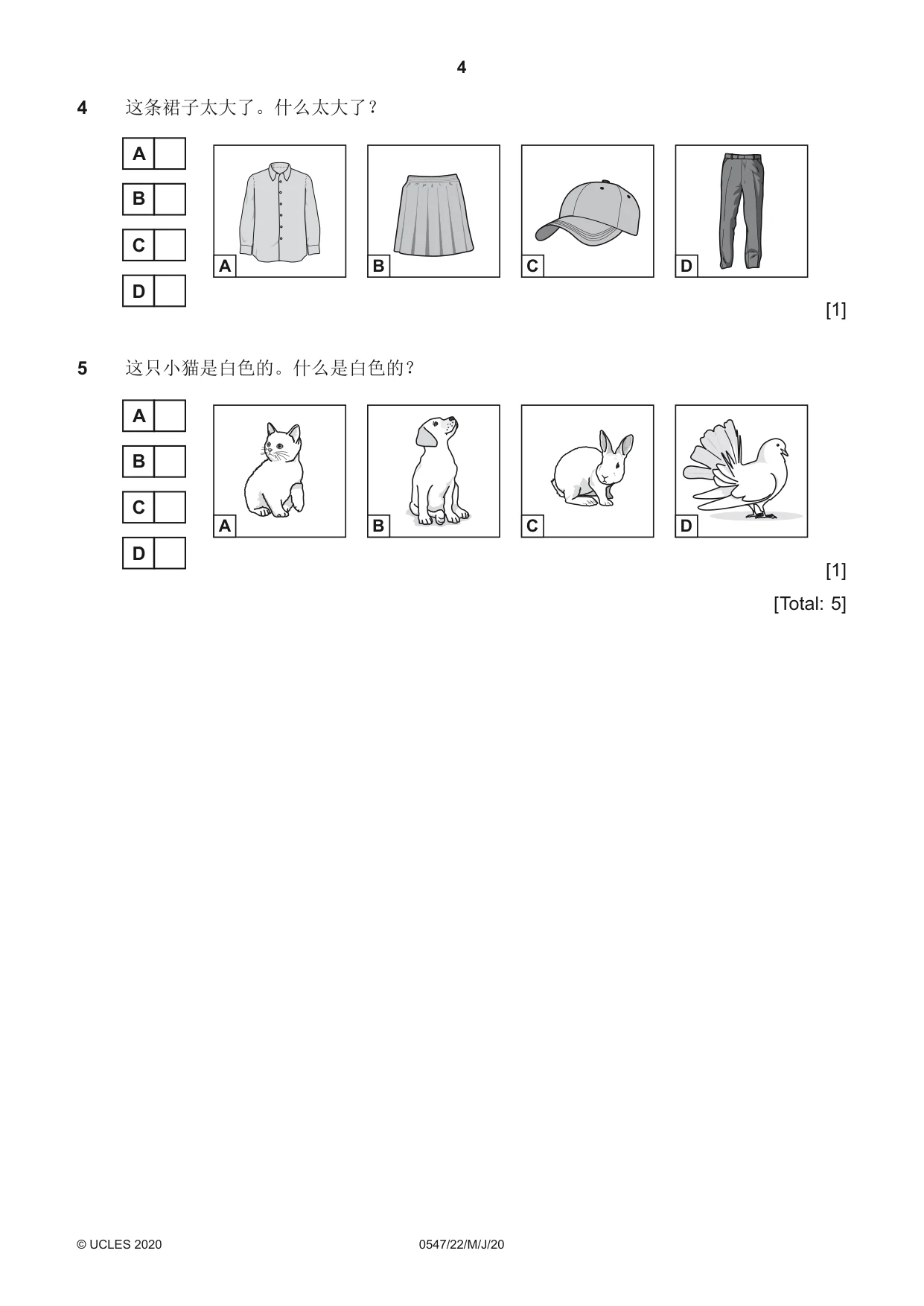 Cambridge IGCSE Chinese (Mandarin) - Foreign Language 0547 2020 May/June Paper 2 · Variant 2 question paper, page 4 of 16