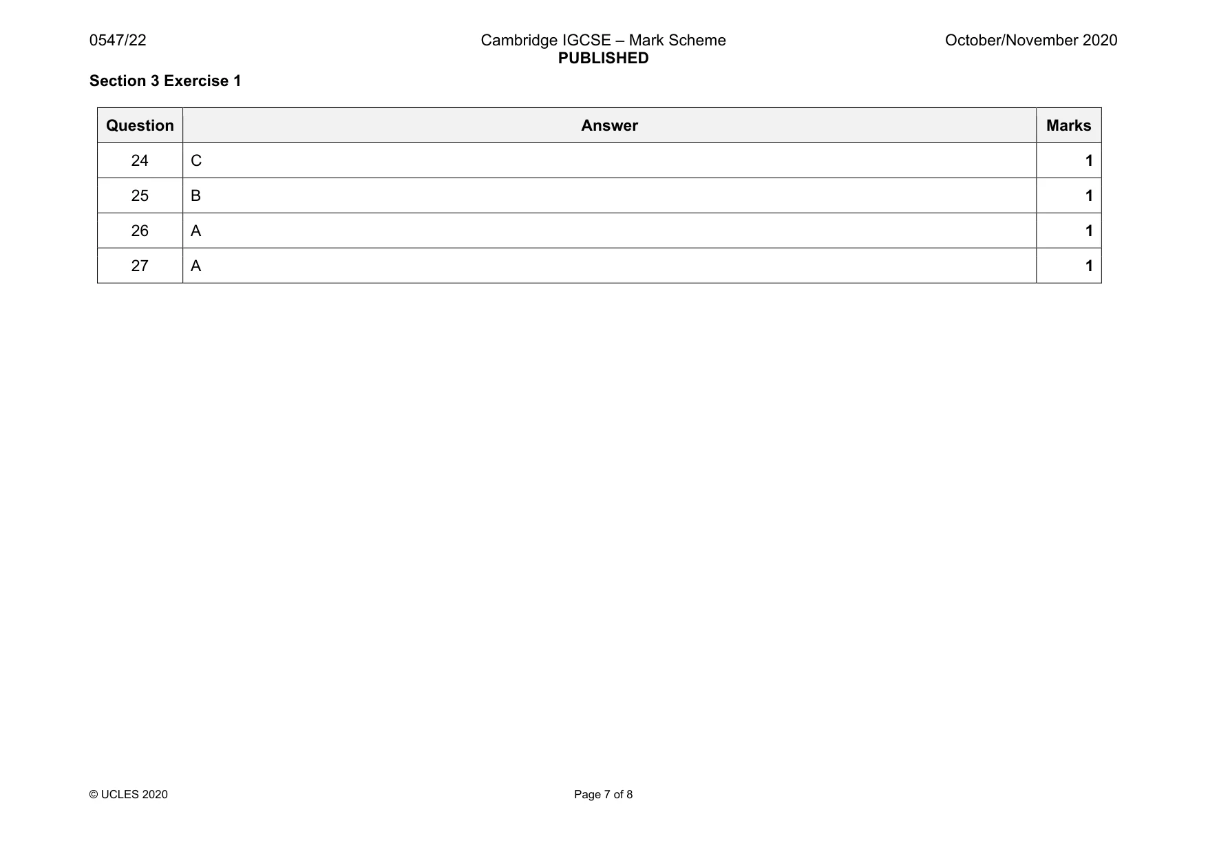 Mark scheme, page 7 of 8