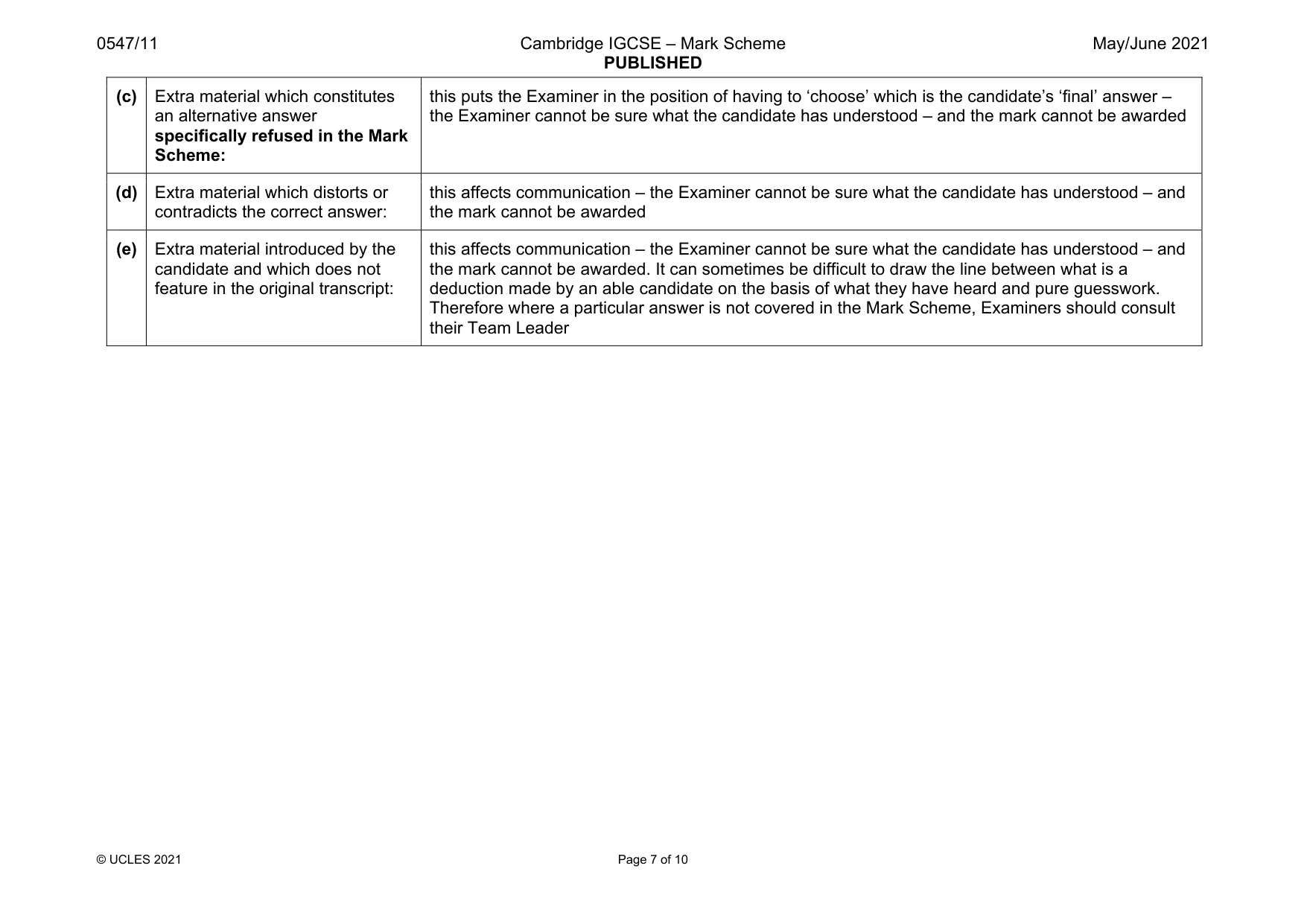 Mark scheme, page 7 of 10