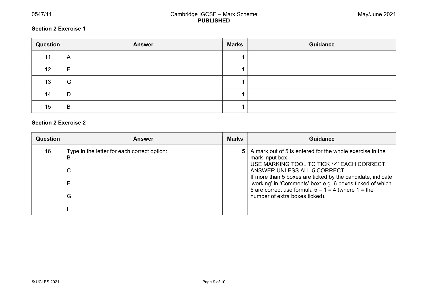 Mark scheme, page 9 of 10