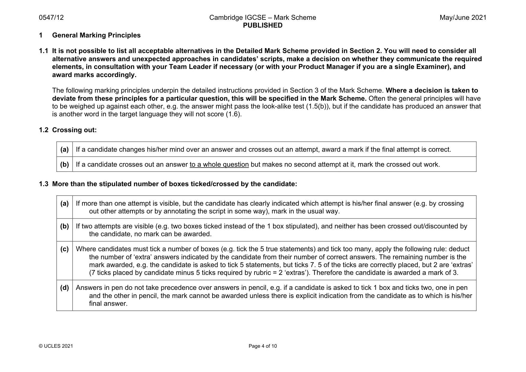 Mark scheme, page 4 of 10