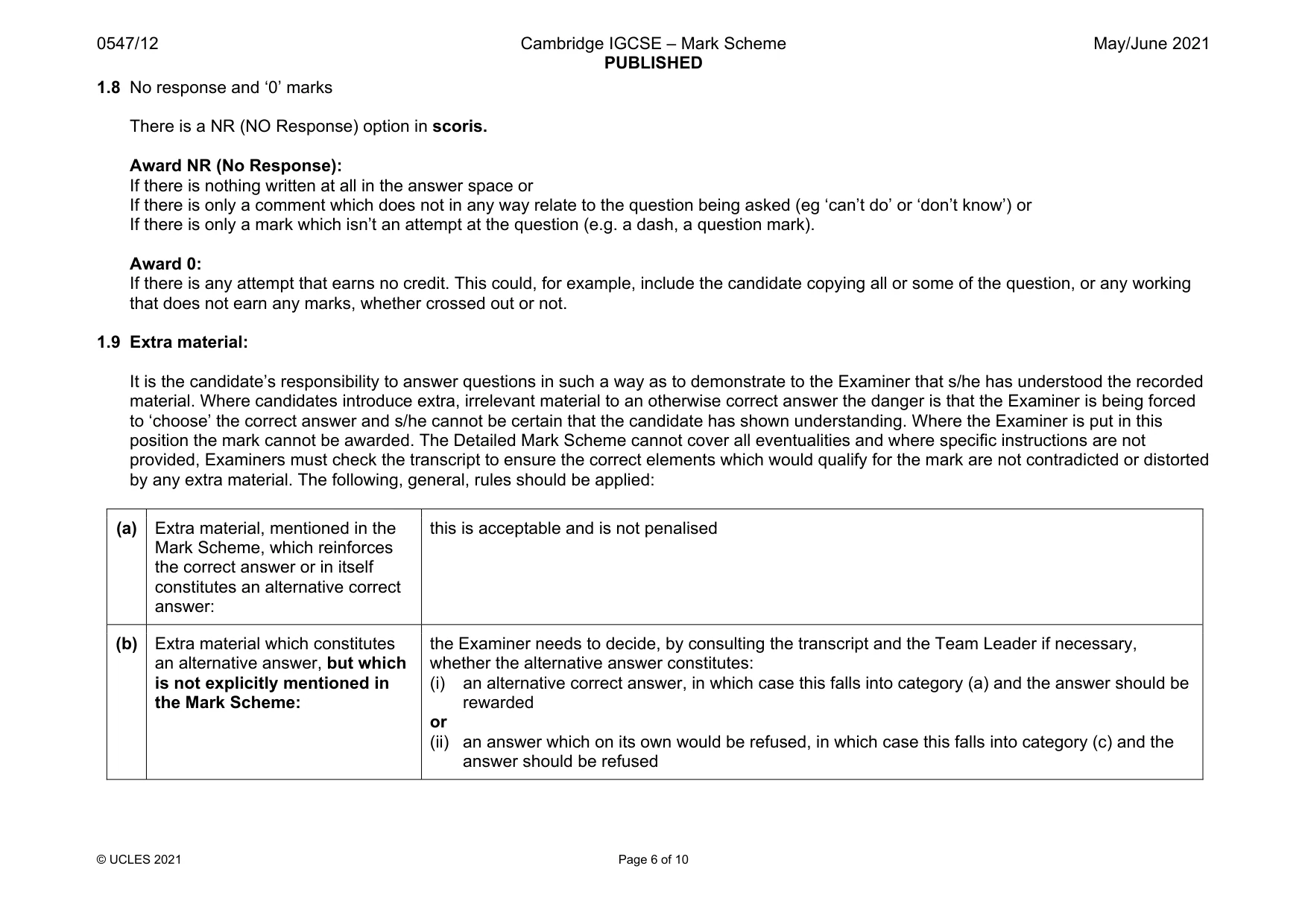 Mark scheme, page 6 of 10