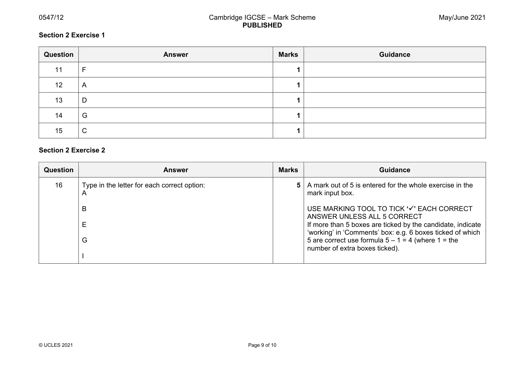 Mark scheme, page 9 of 10