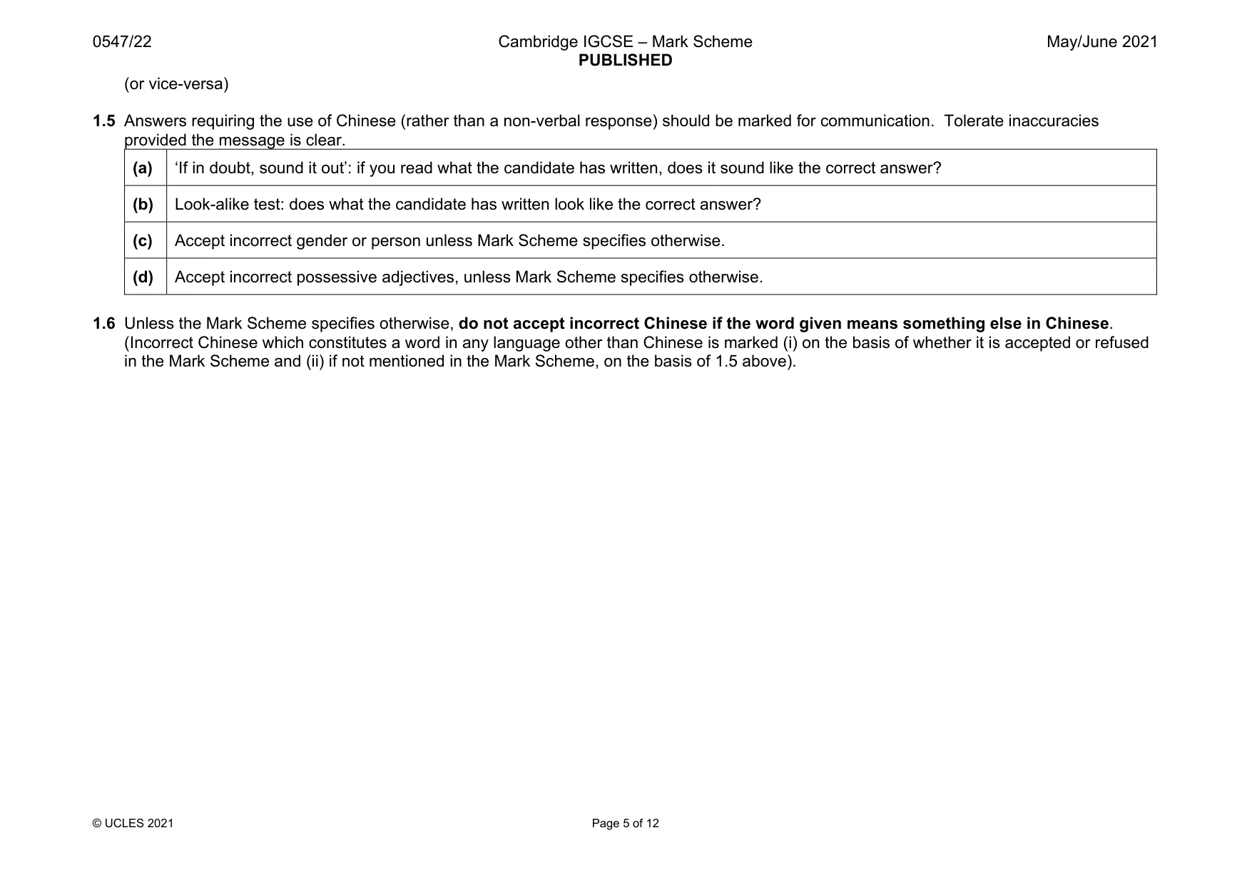 Mark scheme, page 5 of 12