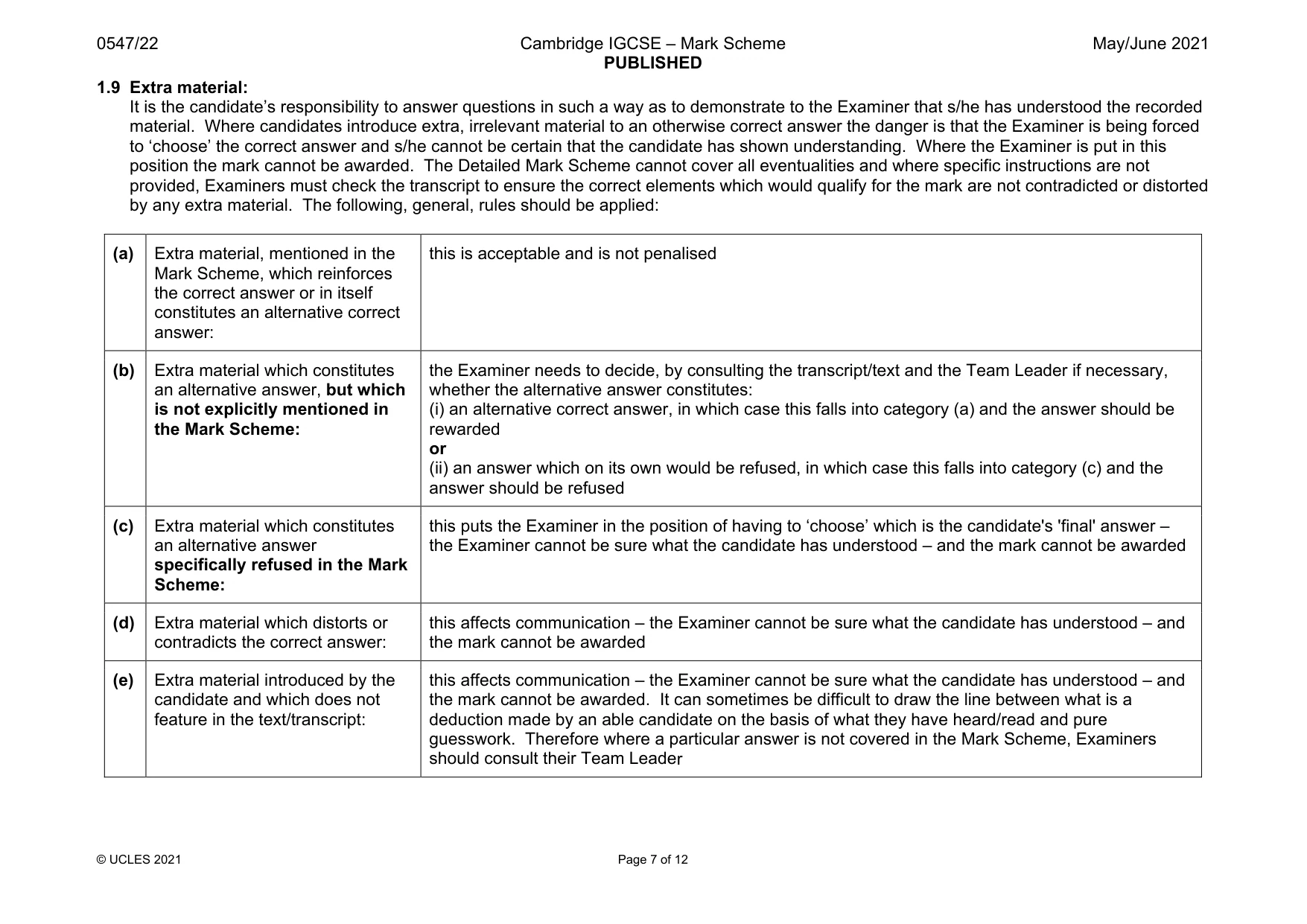 Mark scheme, page 7 of 12