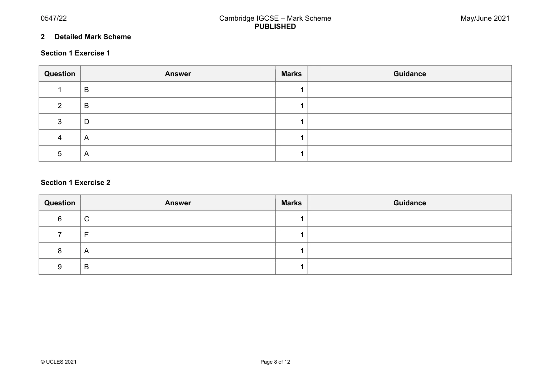 Mark scheme, page 8 of 12