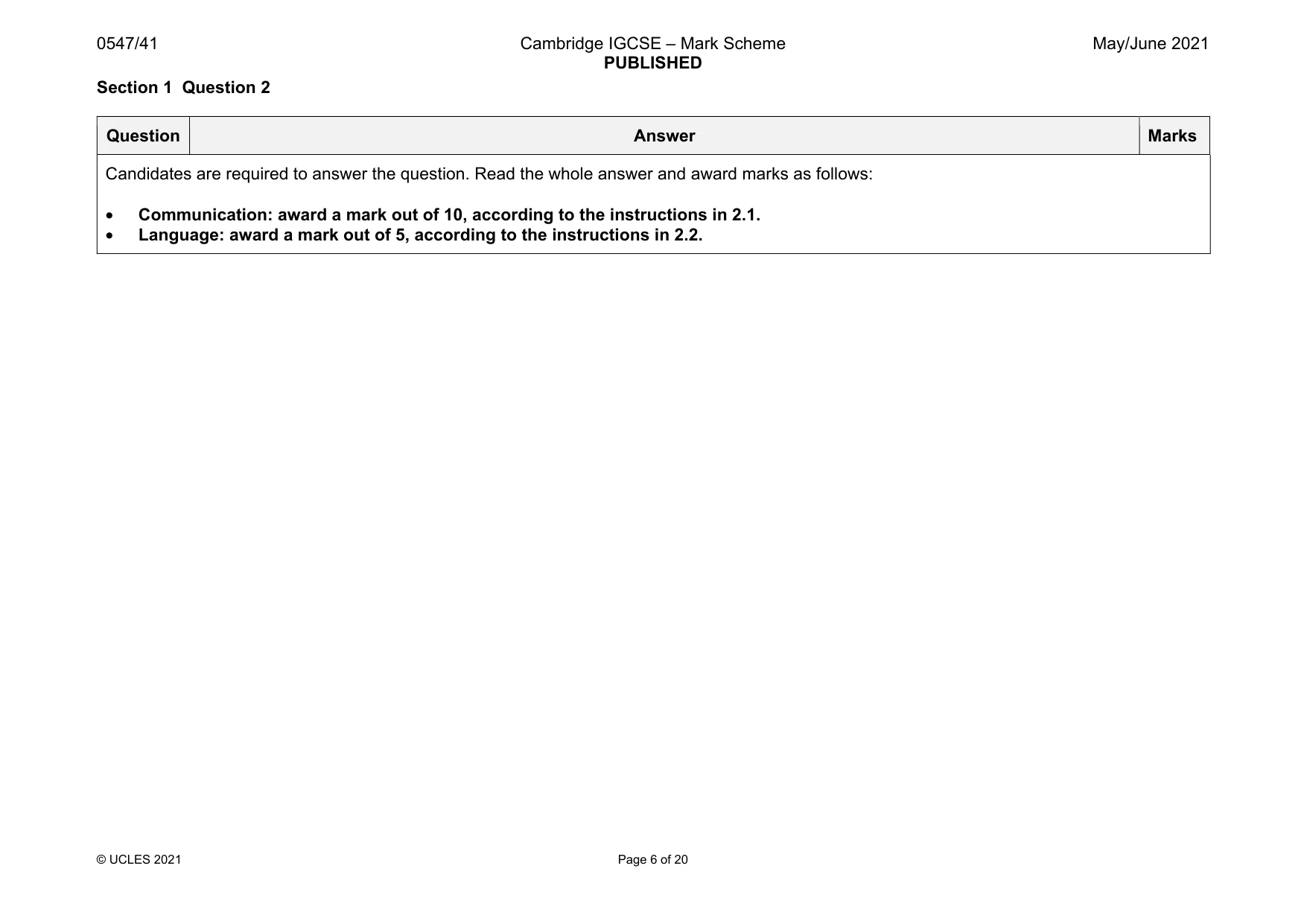 Mark scheme, page 6 of 20