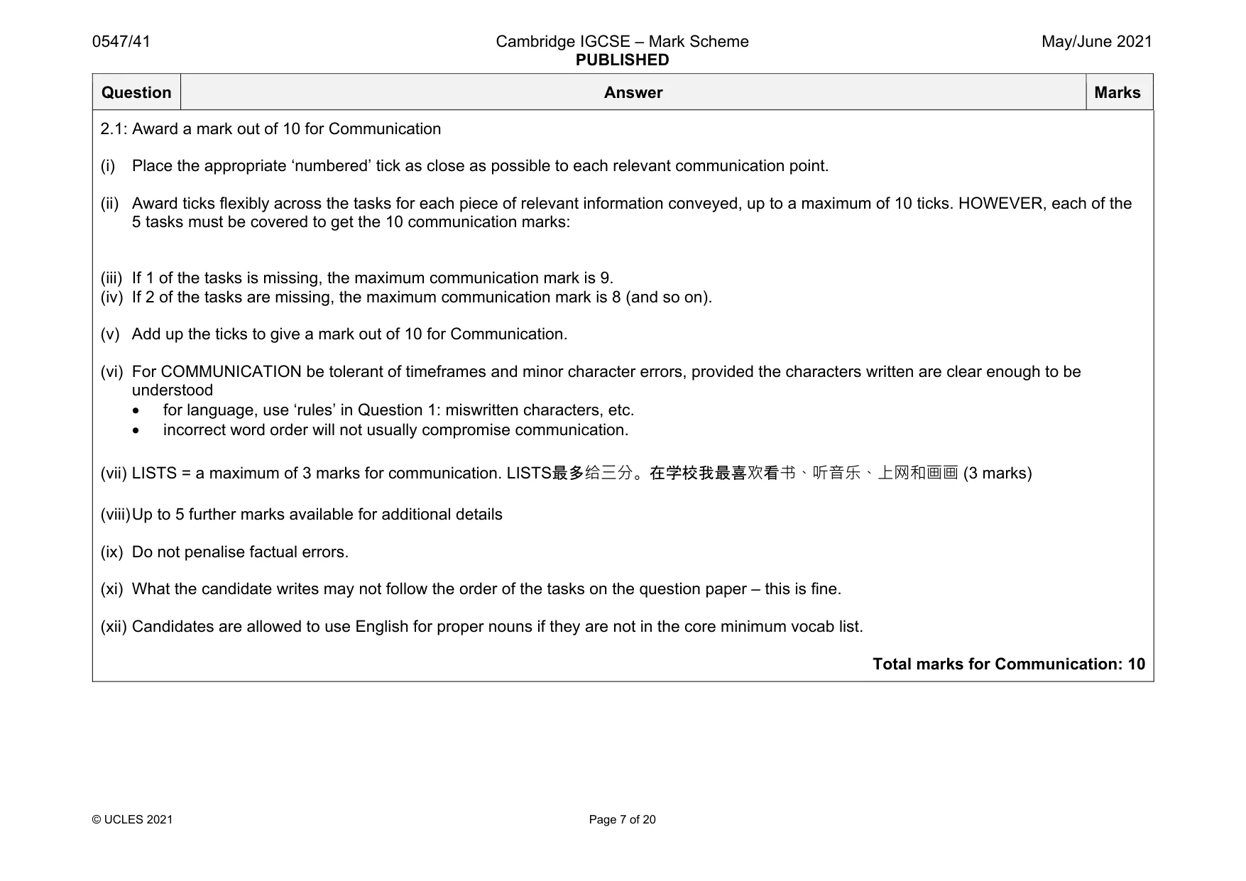 Mark scheme, page 7 of 20