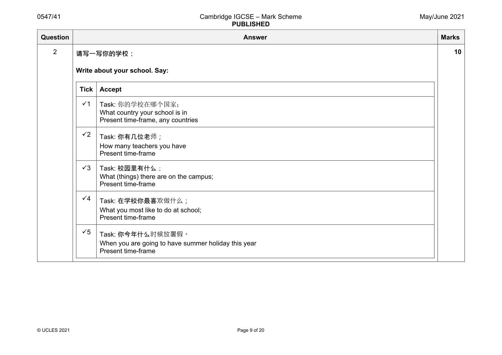 Mark scheme, page 9 of 20