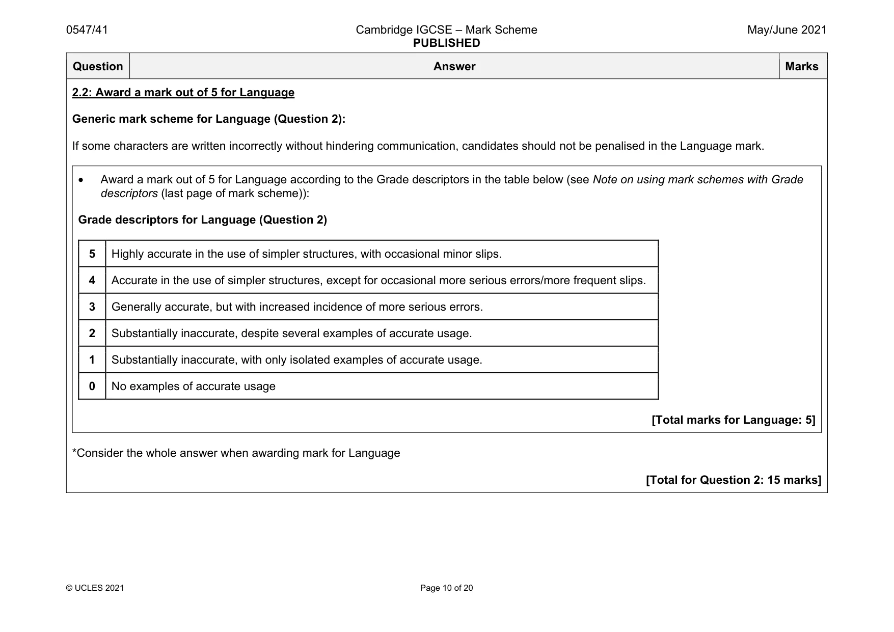 Mark scheme, page 10 of 20