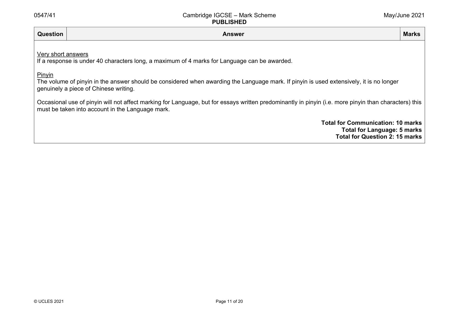 Mark scheme, page 11 of 20