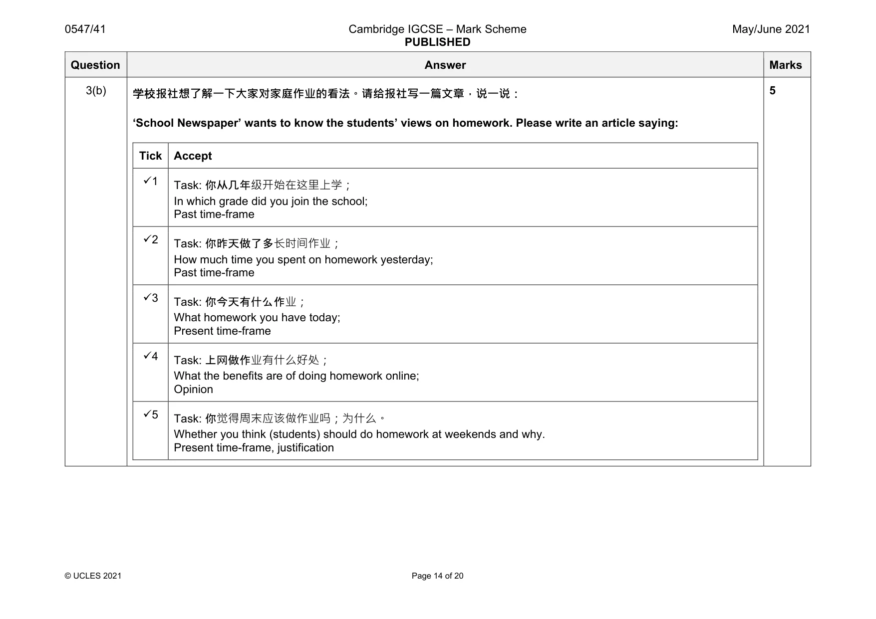 Mark scheme, page 14 of 20