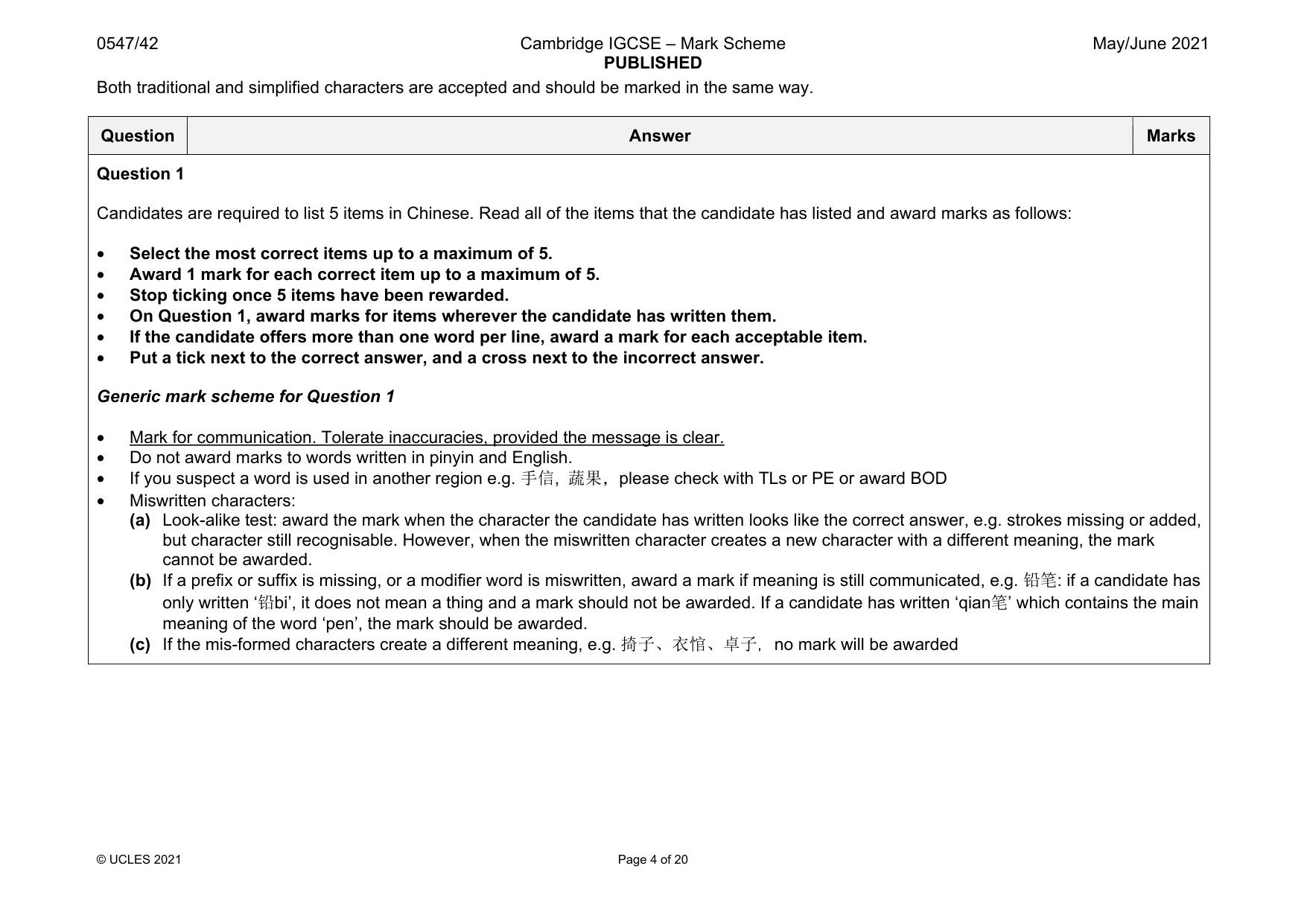Mark scheme, page 4 of 20
