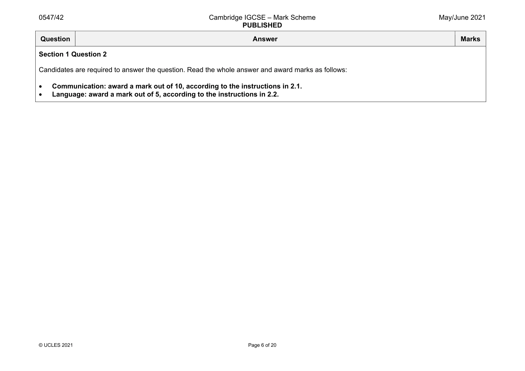Mark scheme, page 6 of 20