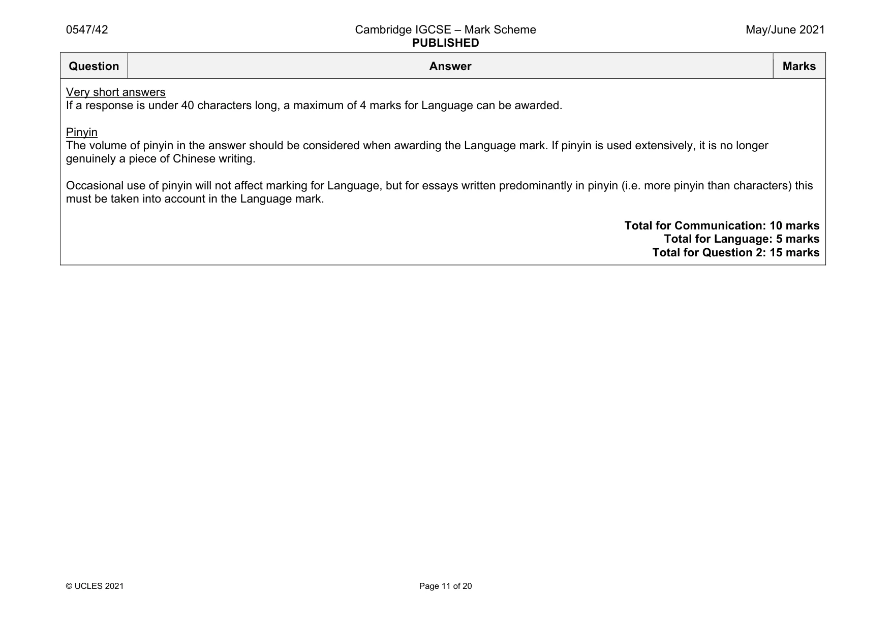 Mark scheme, page 11 of 20