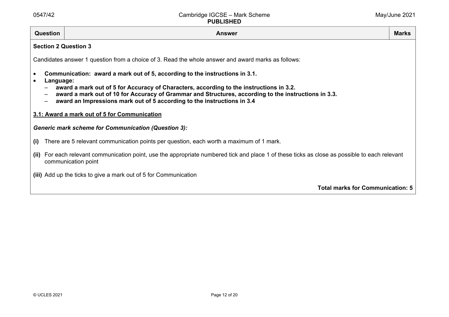 Mark scheme, page 12 of 20