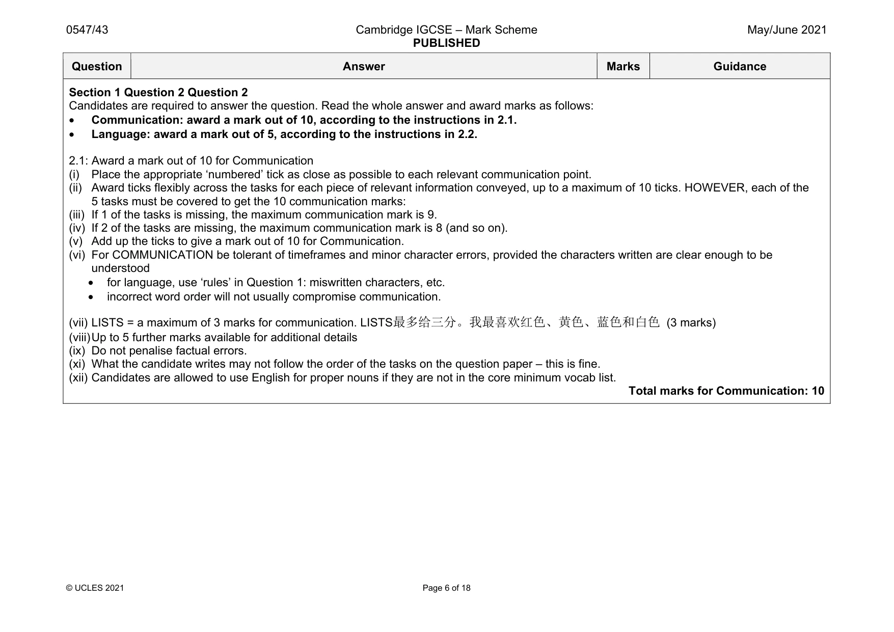 Mark scheme, page 6 of 18