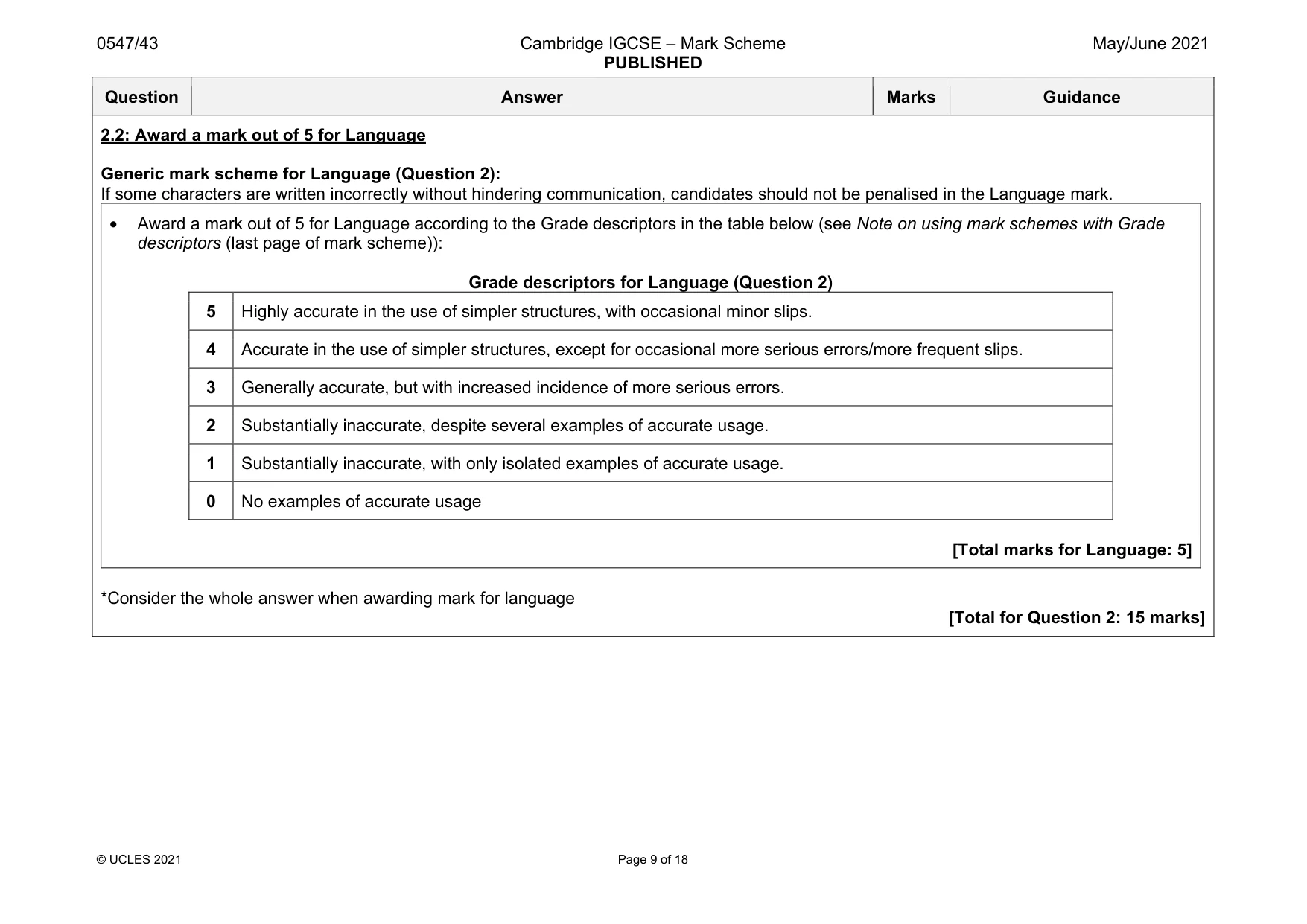Mark scheme, page 9 of 18
