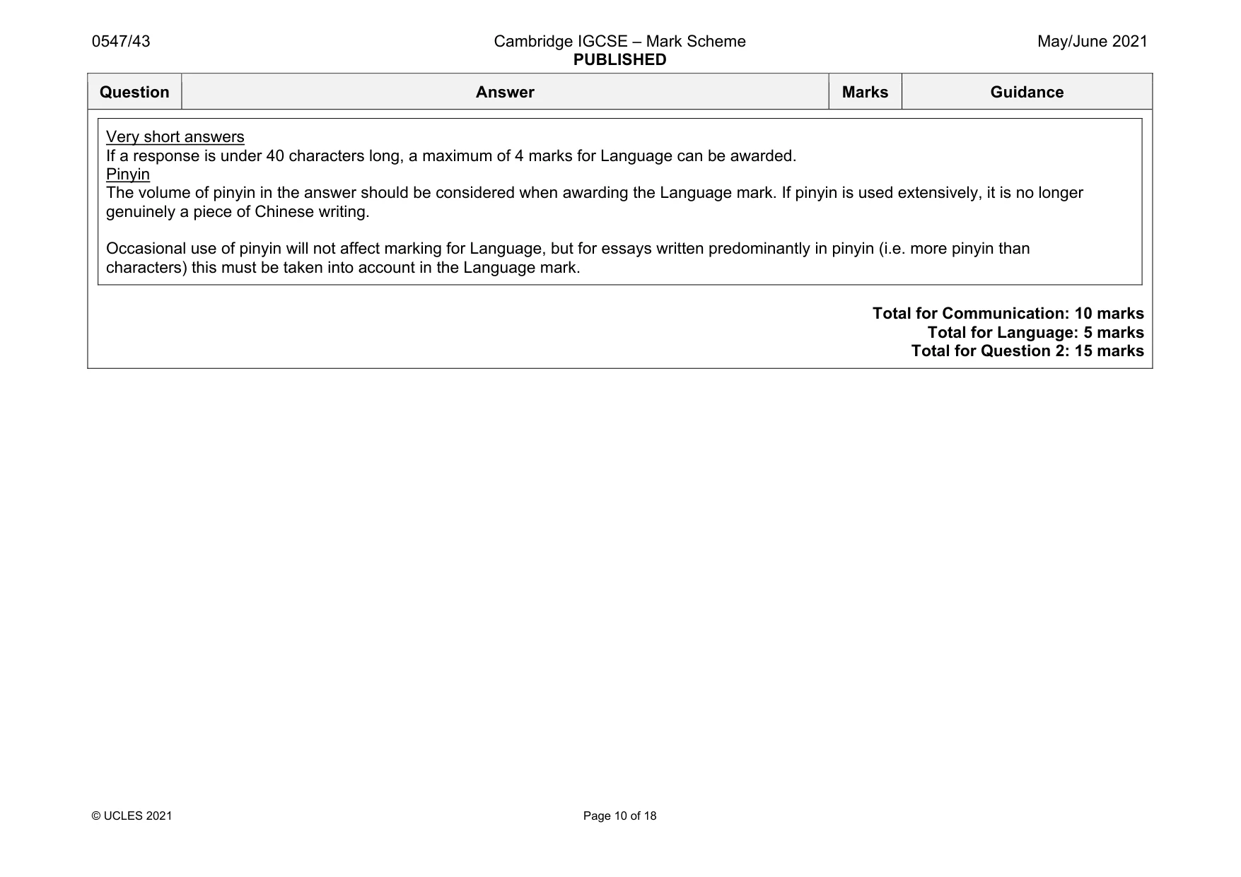 Mark scheme, page 10 of 18