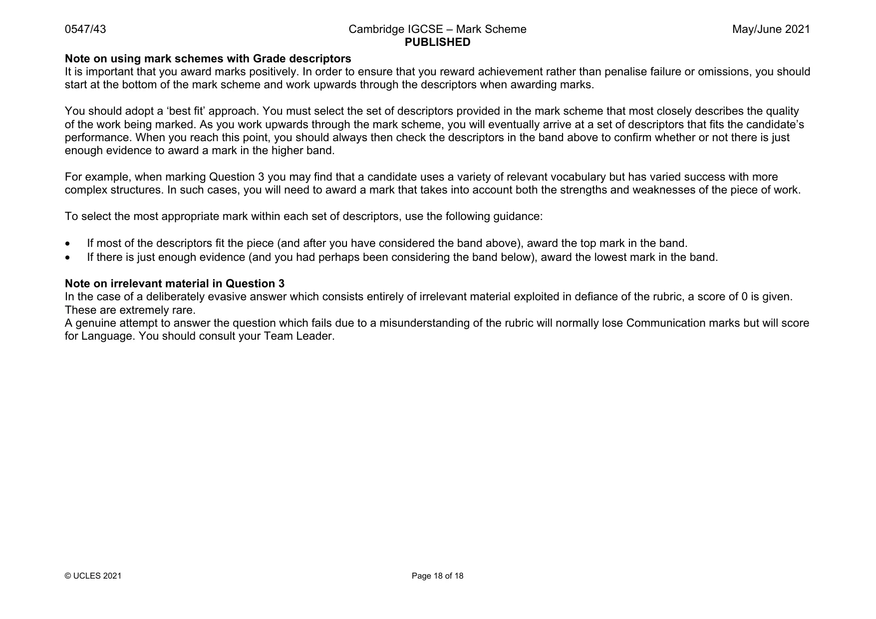 Mark scheme, page 18 of 18