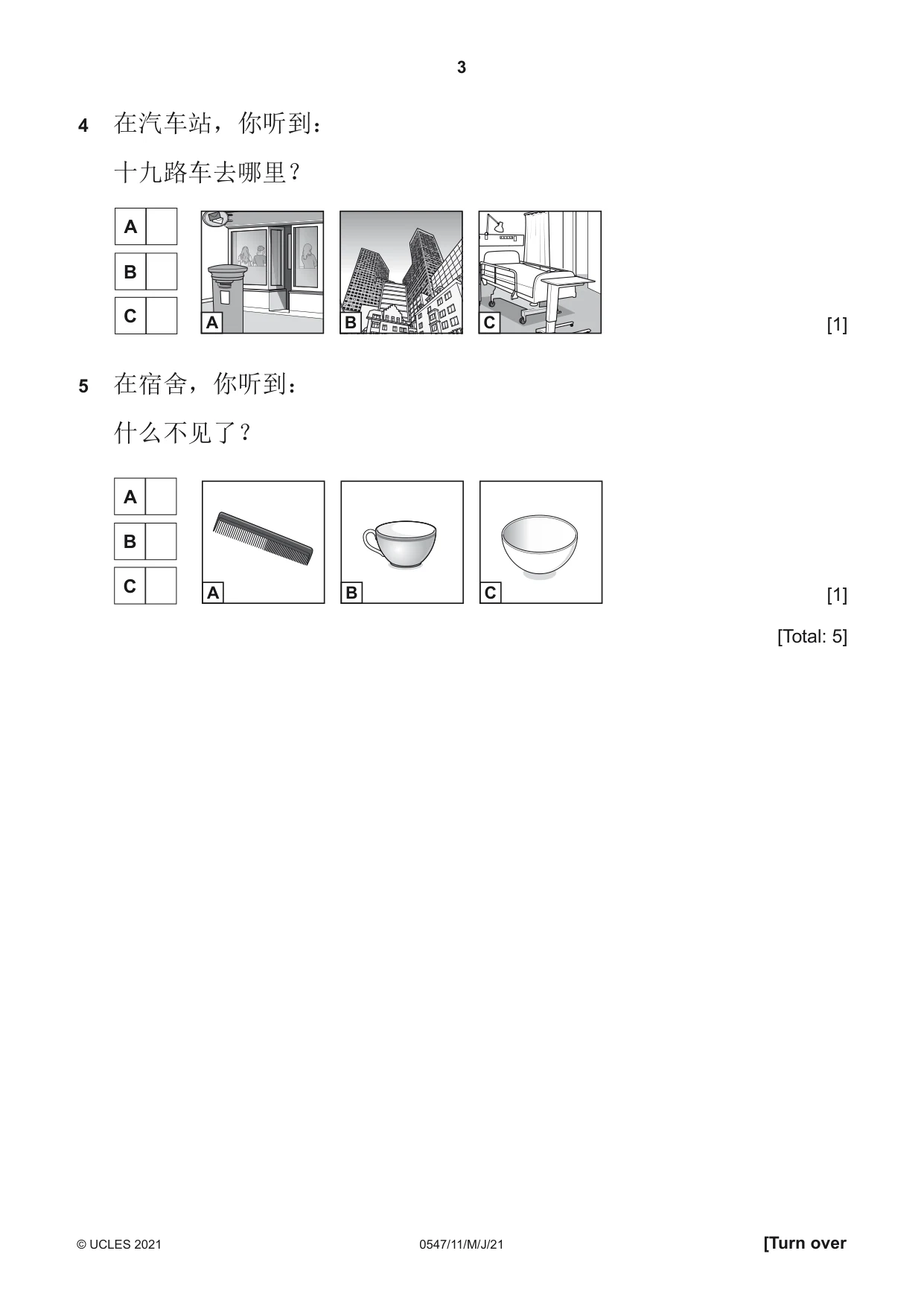 Cambridge IGCSE Chinese (Mandarin) - Foreign Language 0547 2021 May/June Paper 1 · Variant 1 question paper, page 3 of 12