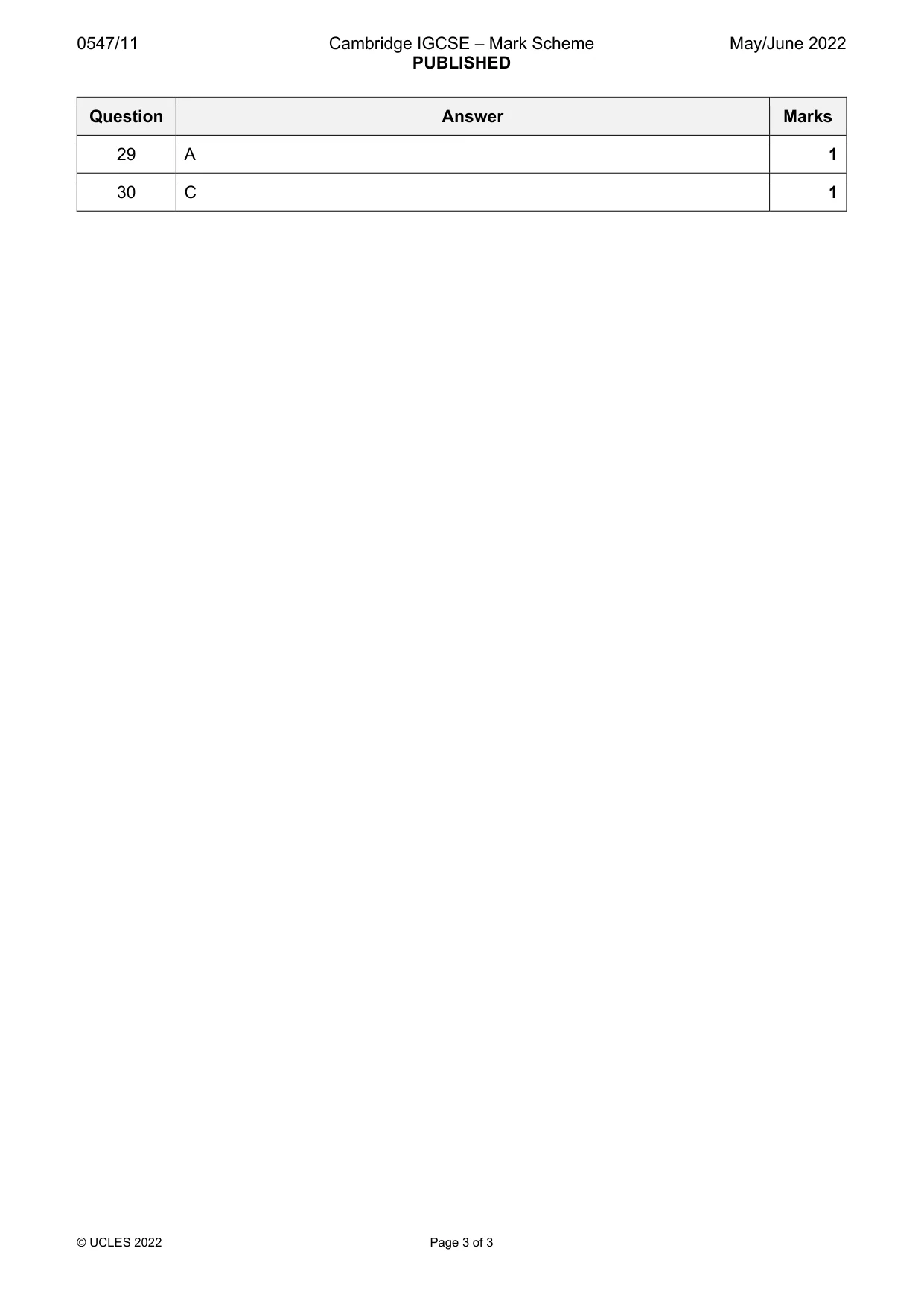 Mark scheme, page 3 of 3