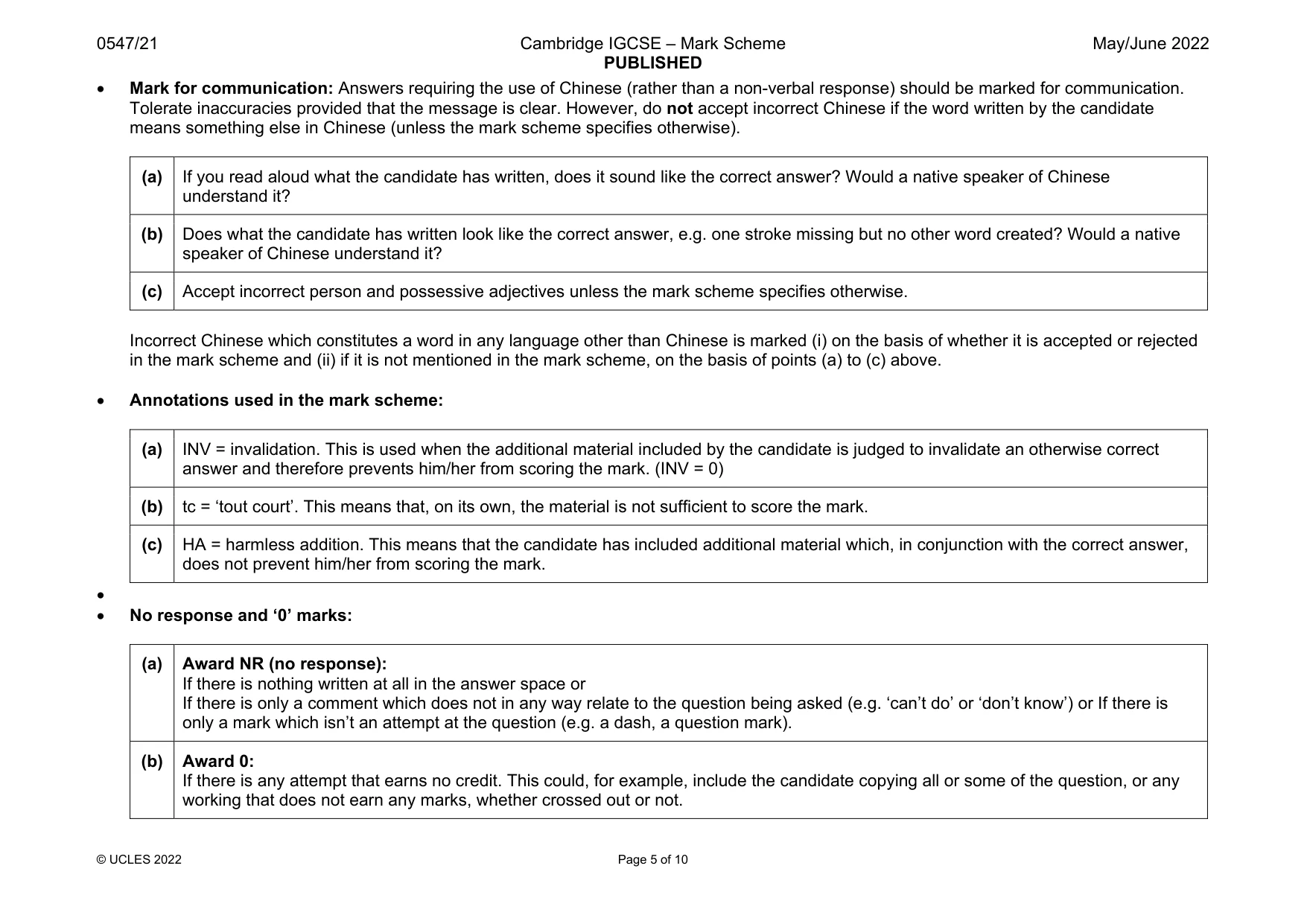 Mark scheme, page 5 of 10